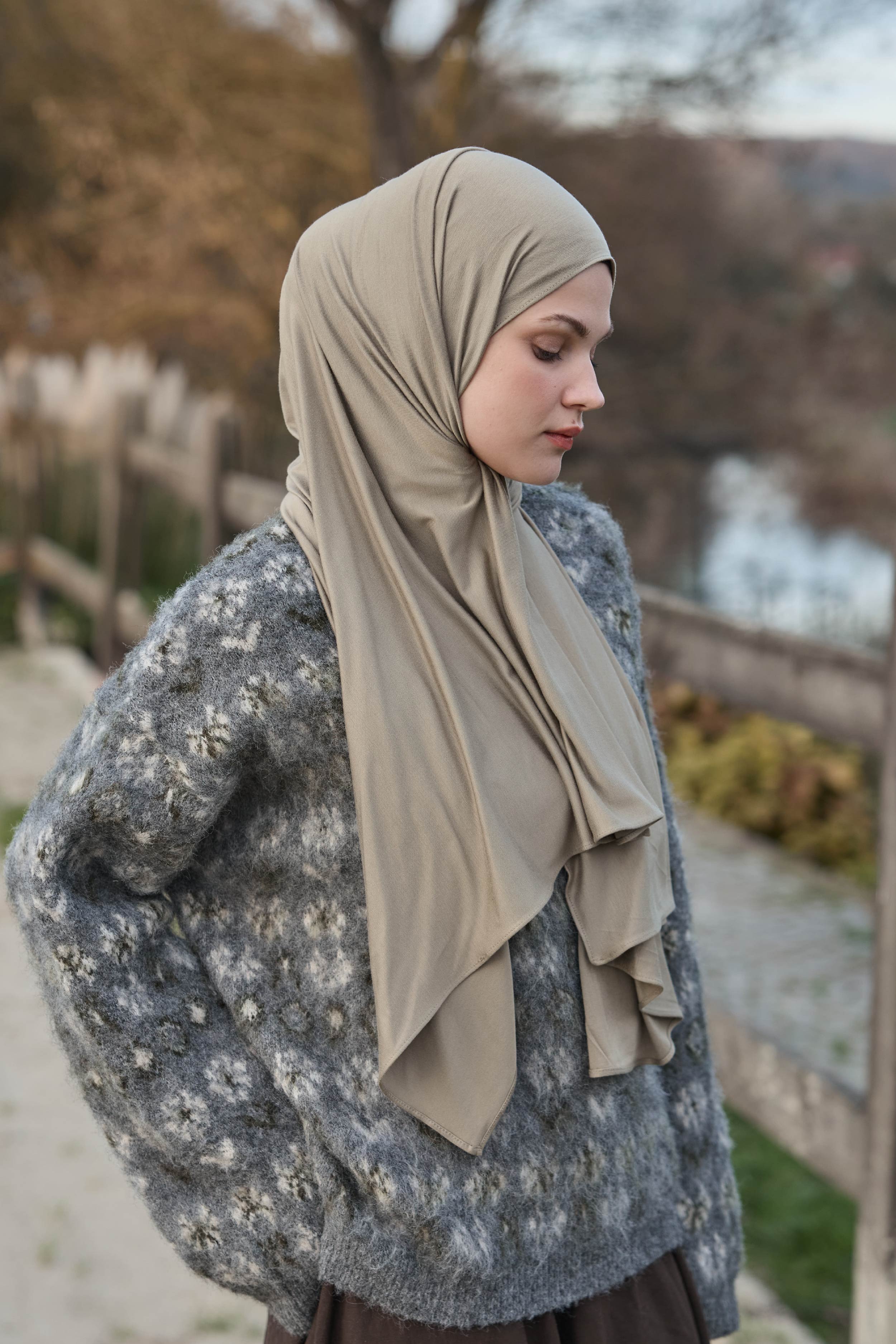 Bambu Penye Şal - Antik Bej