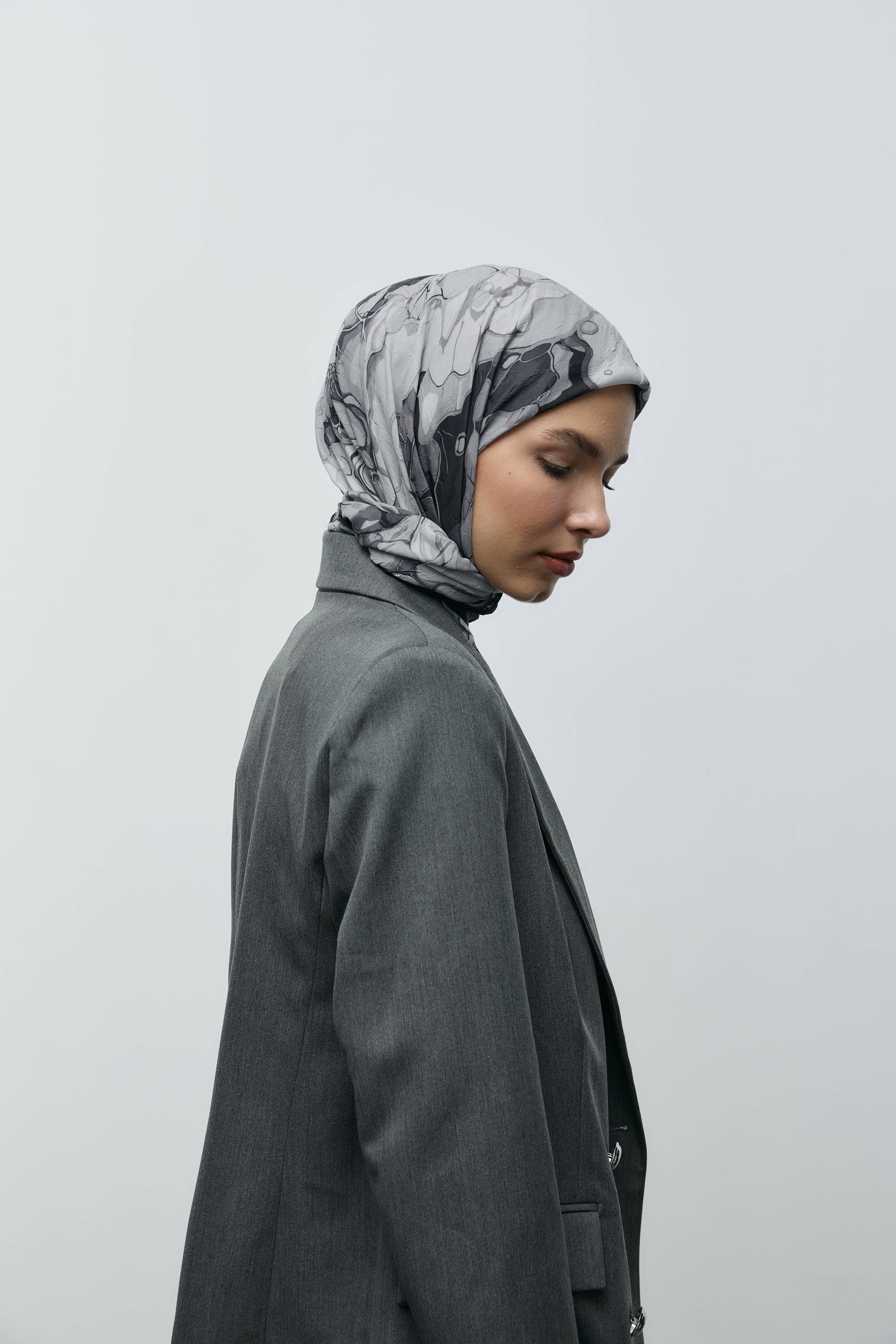Ebruli Desen Bambu Eşarp - Siyah