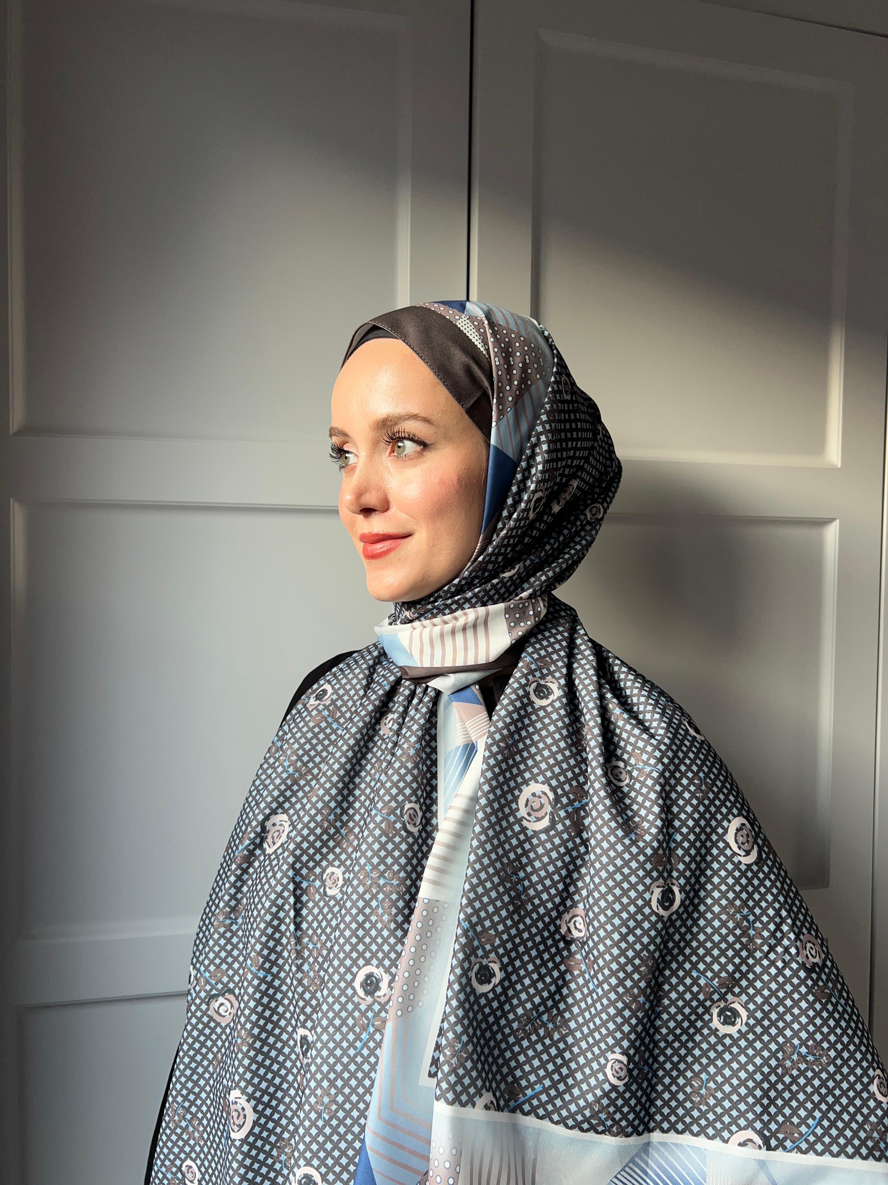 Diji Medina Silk Shawl Line Polka Dot Pattern - Antrasit-Açık Gri