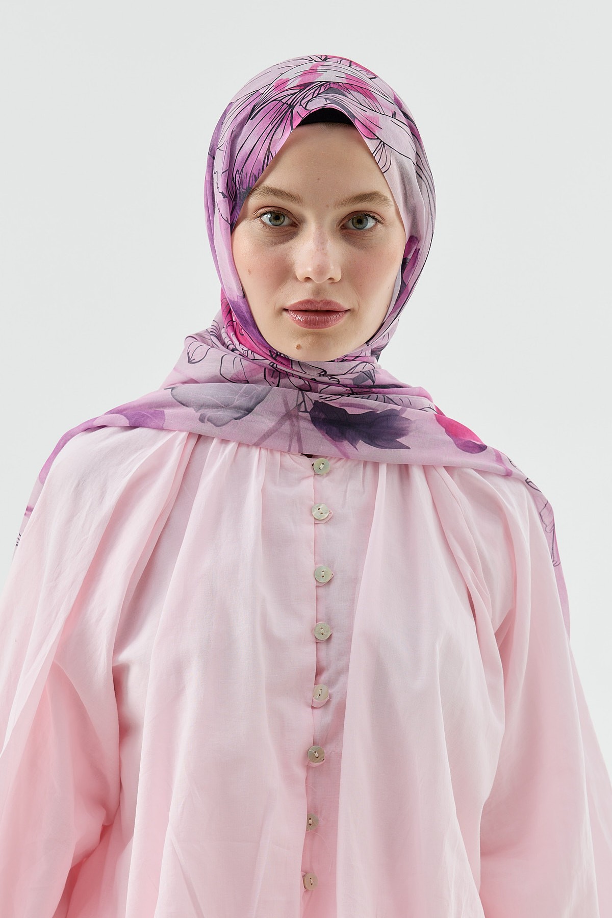 Zambak Desen Aya Şal - Pembe