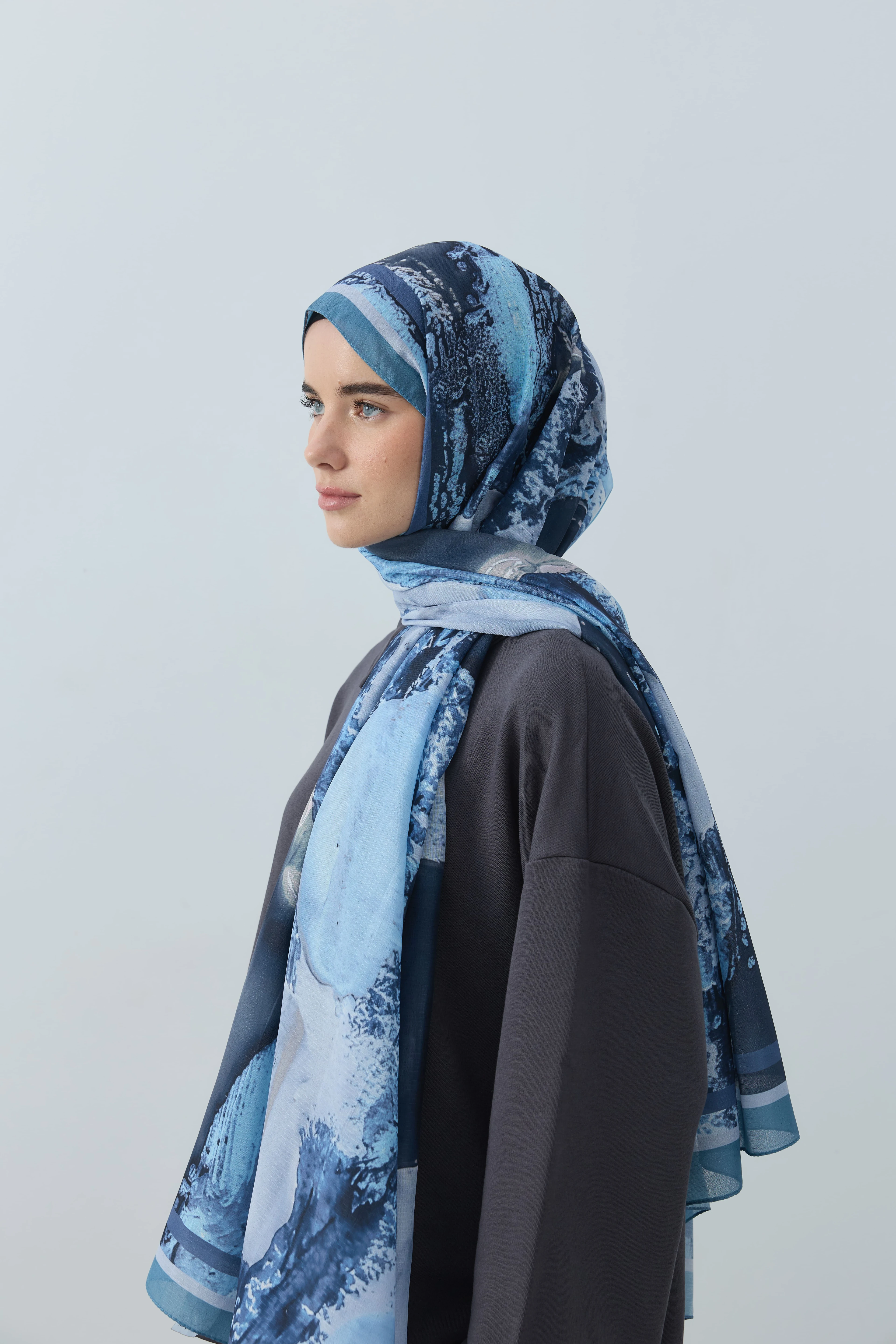 Ardora Desen Lina Şal - Mavi gri