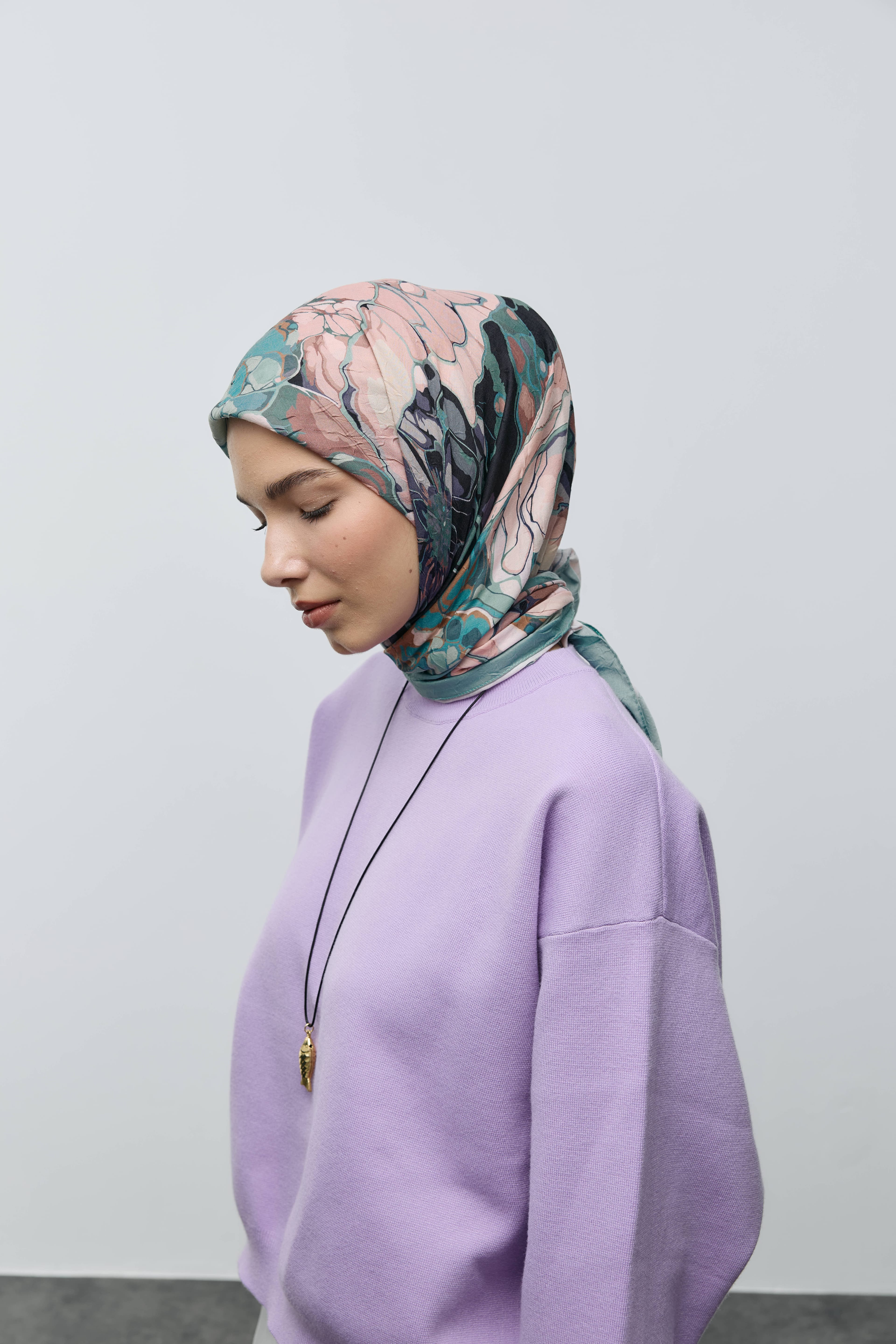 Ebruli Desen Bambu Eşarp - Mint
