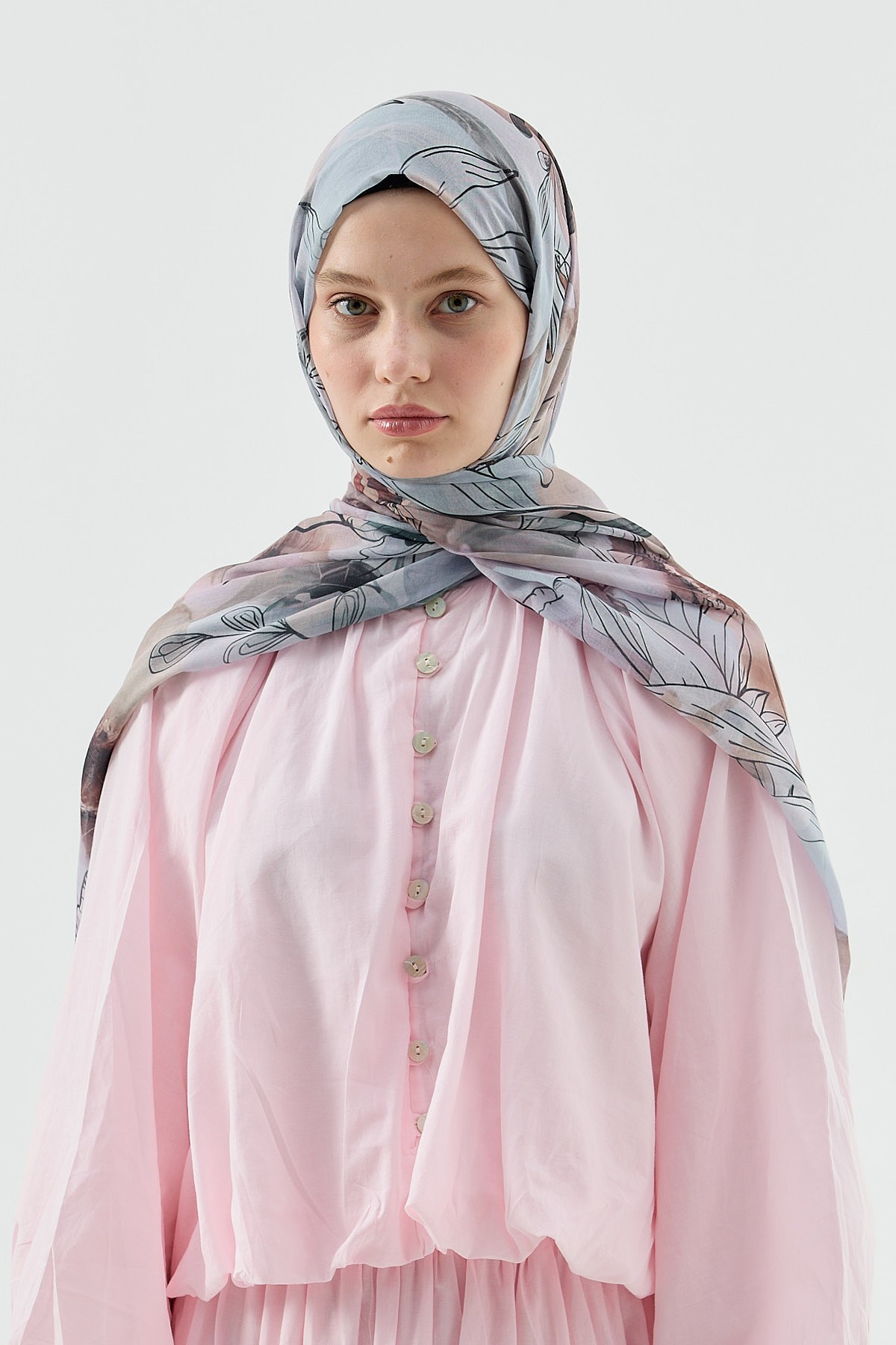 Zambak Desen Aya Şal - Lila-Yeşil
