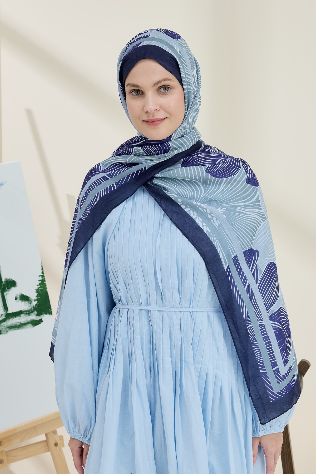 Melia Desen Bambu Şal - Lacivert
