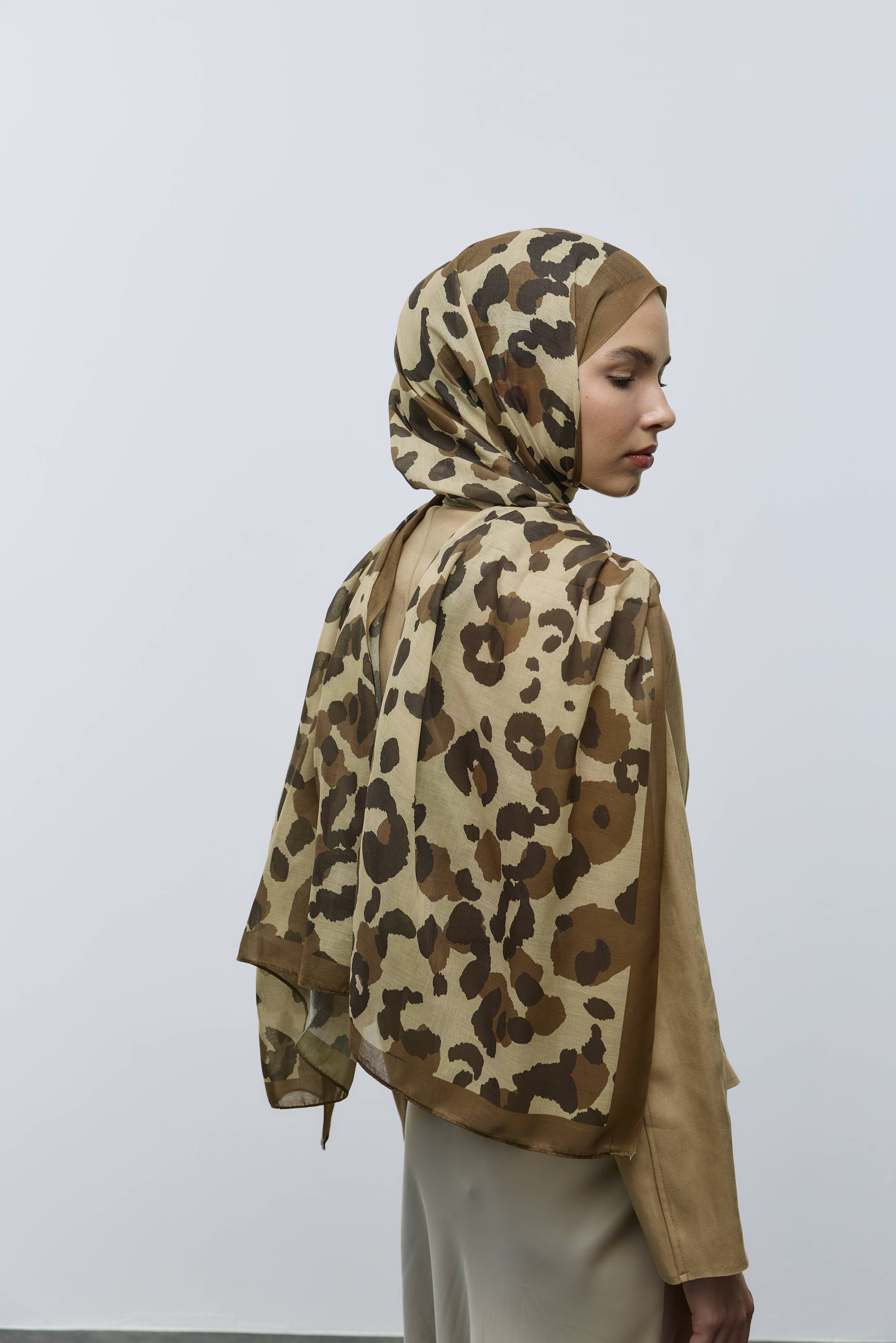Leopar Desen Aya Şal - Koyu Bronz