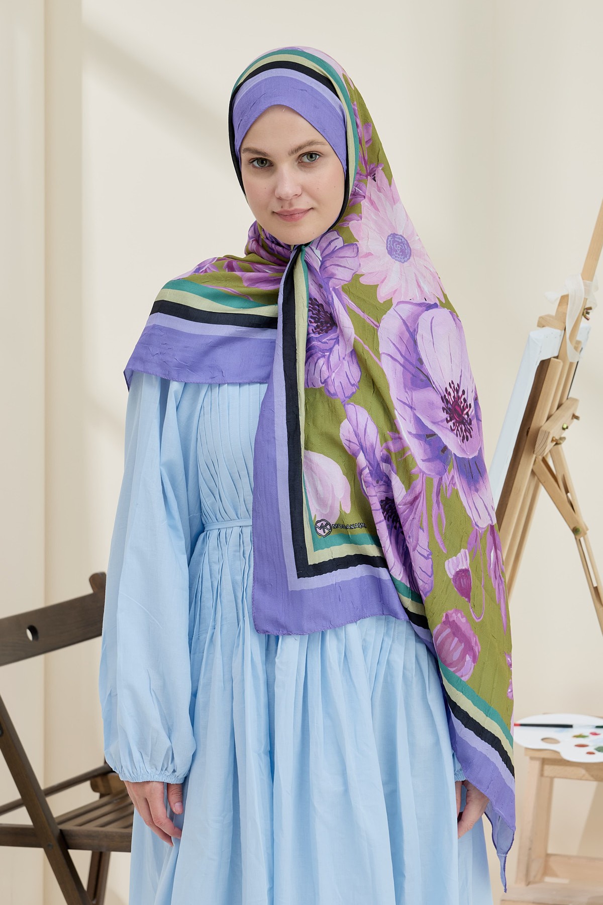 Margarit Pattern Bamboo Shawl - Lilac