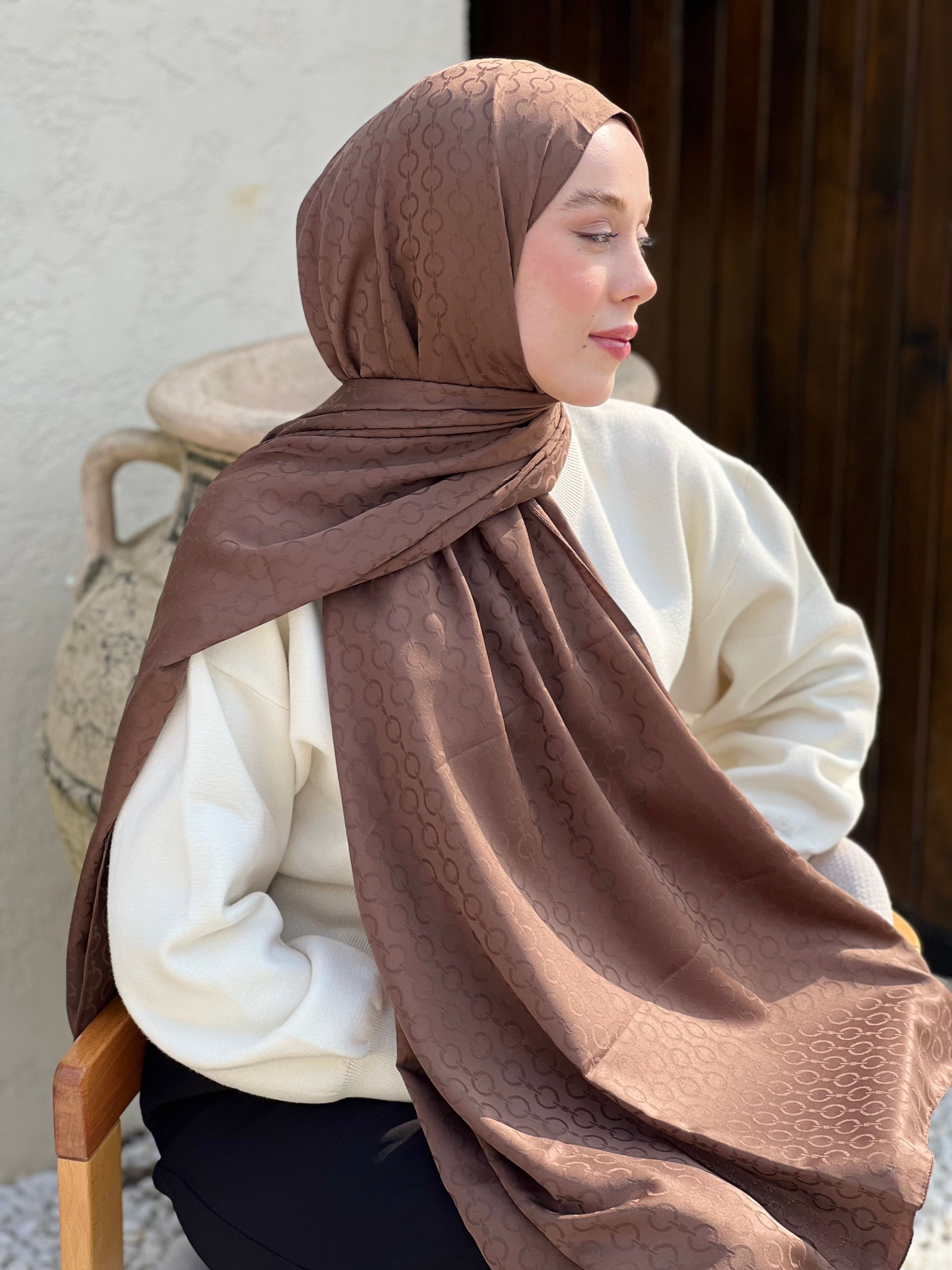 Silky Jacquard Series Halo Pattern Shawl - Bitter Coffee