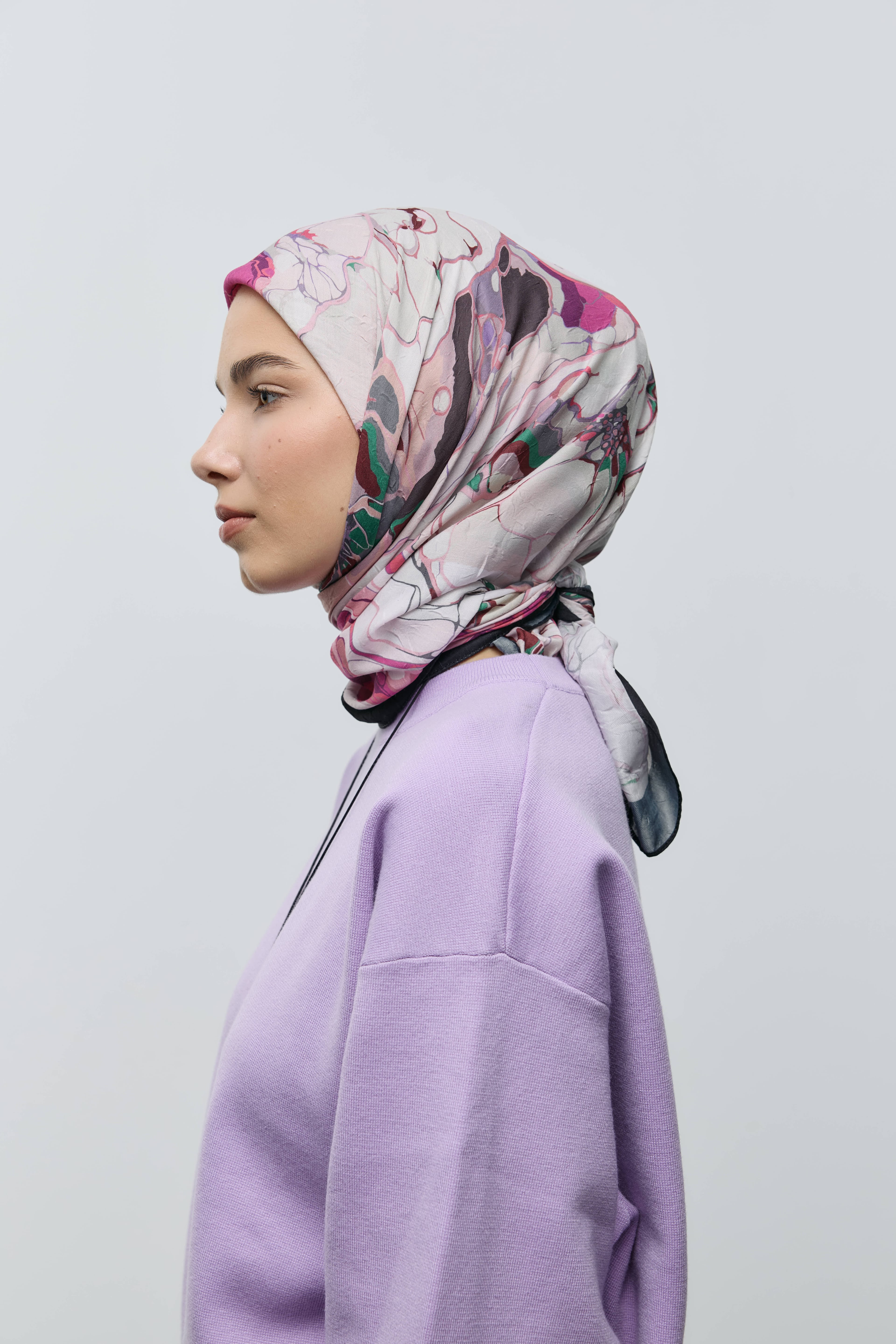 Ebruli Desen Bambu Eşarp - Siyah-İğde