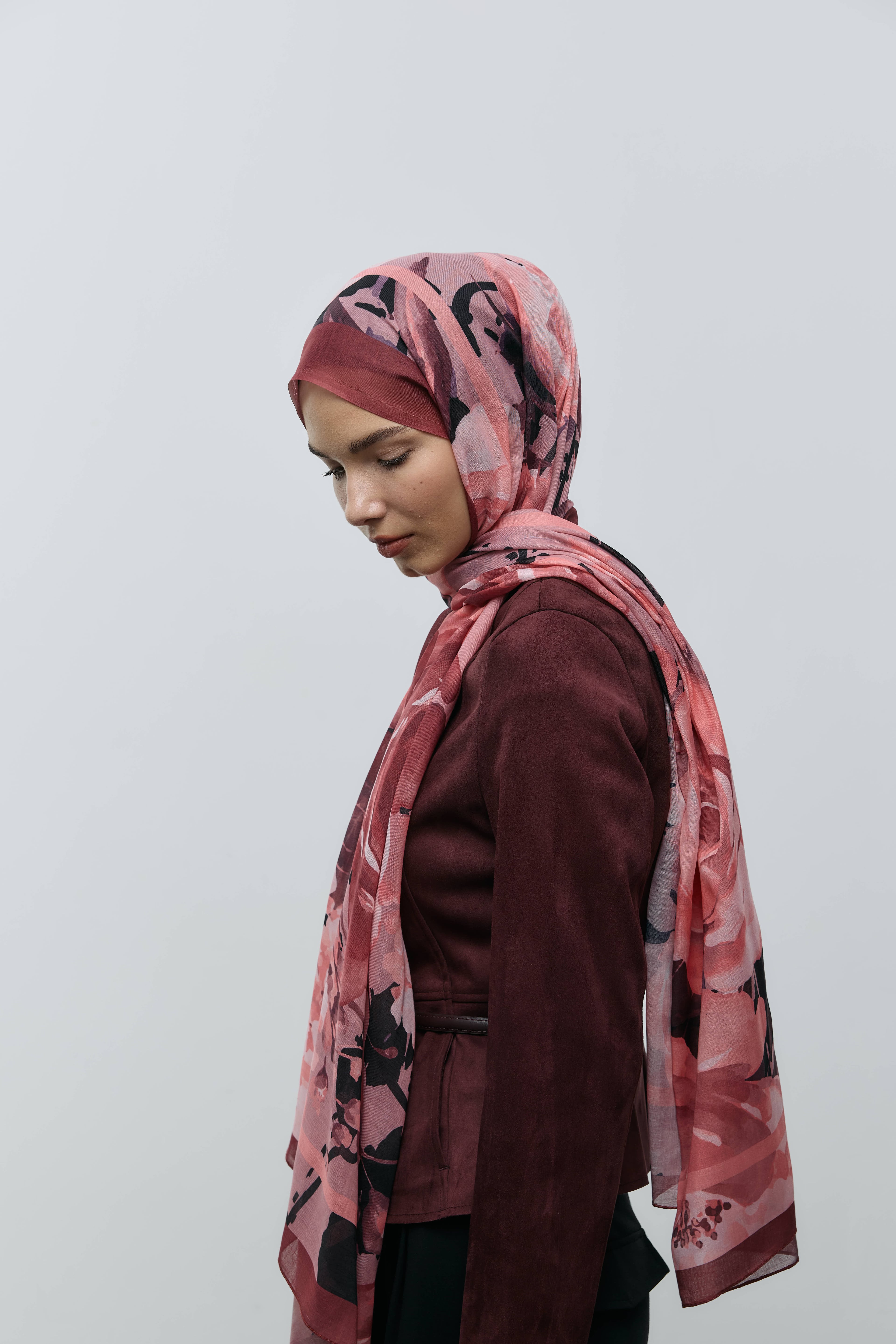 Flores Desen Aya Şal - Bordo