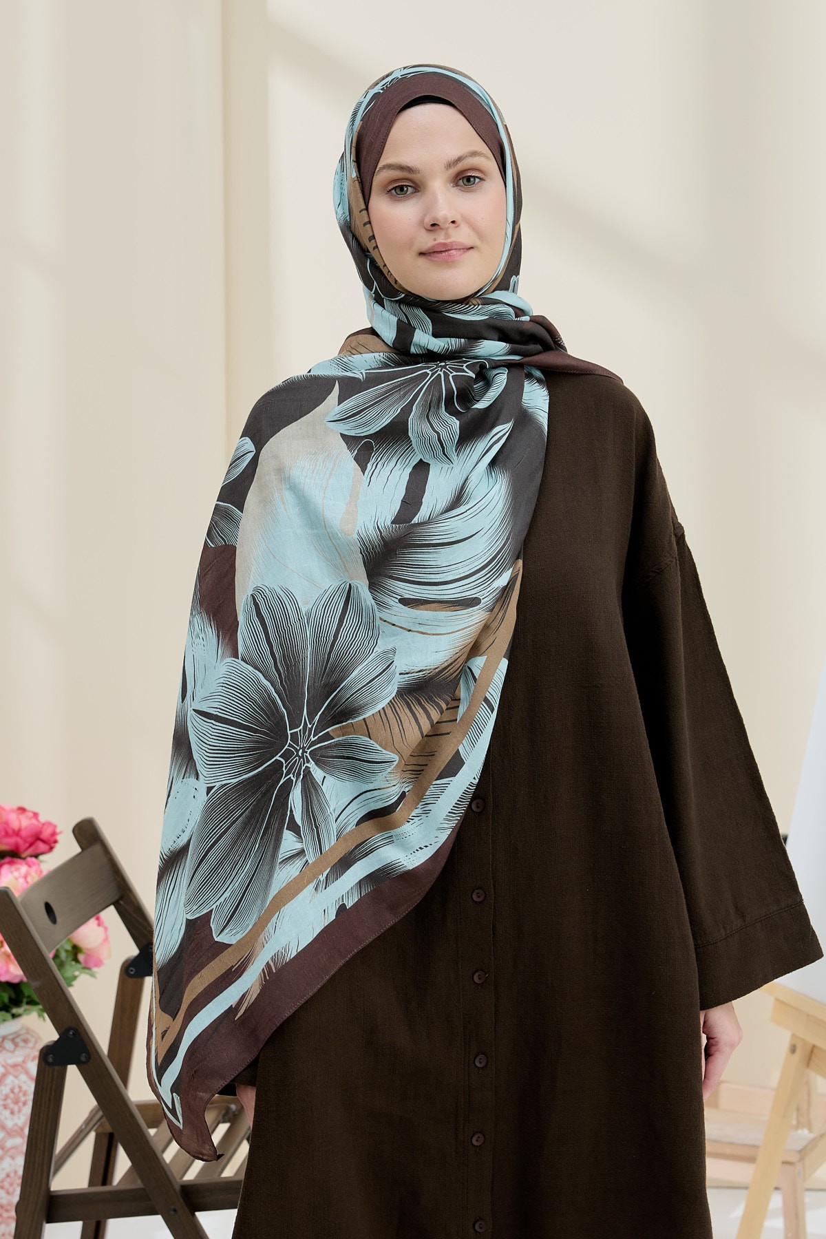 Palmira Desen Bambu Şal - Acı Kahve