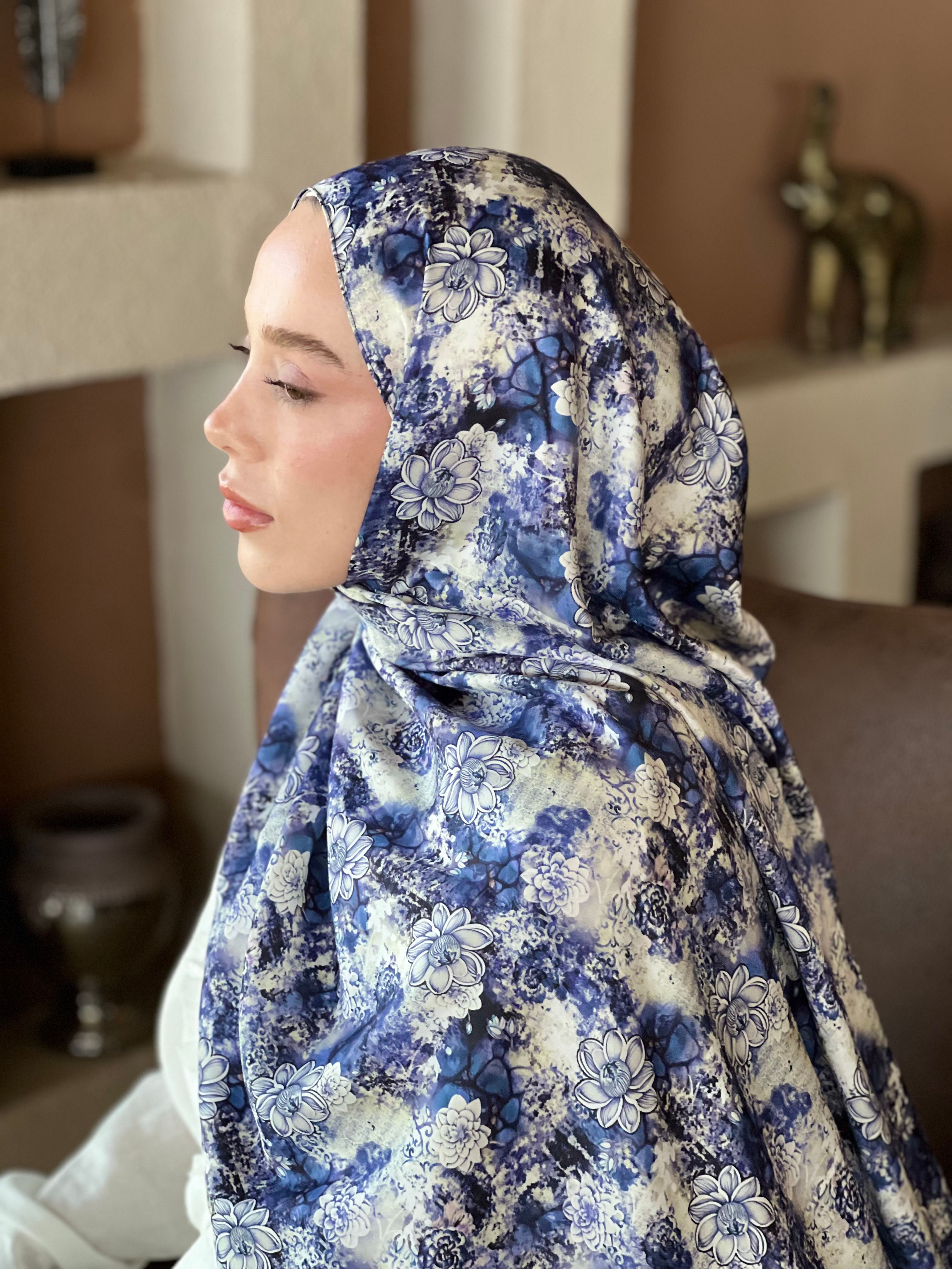 Zemheri Pattern Twill Shawl - Purple-White