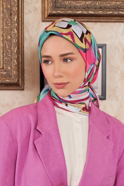 Flower Circle Twill Eşarp - Pembe