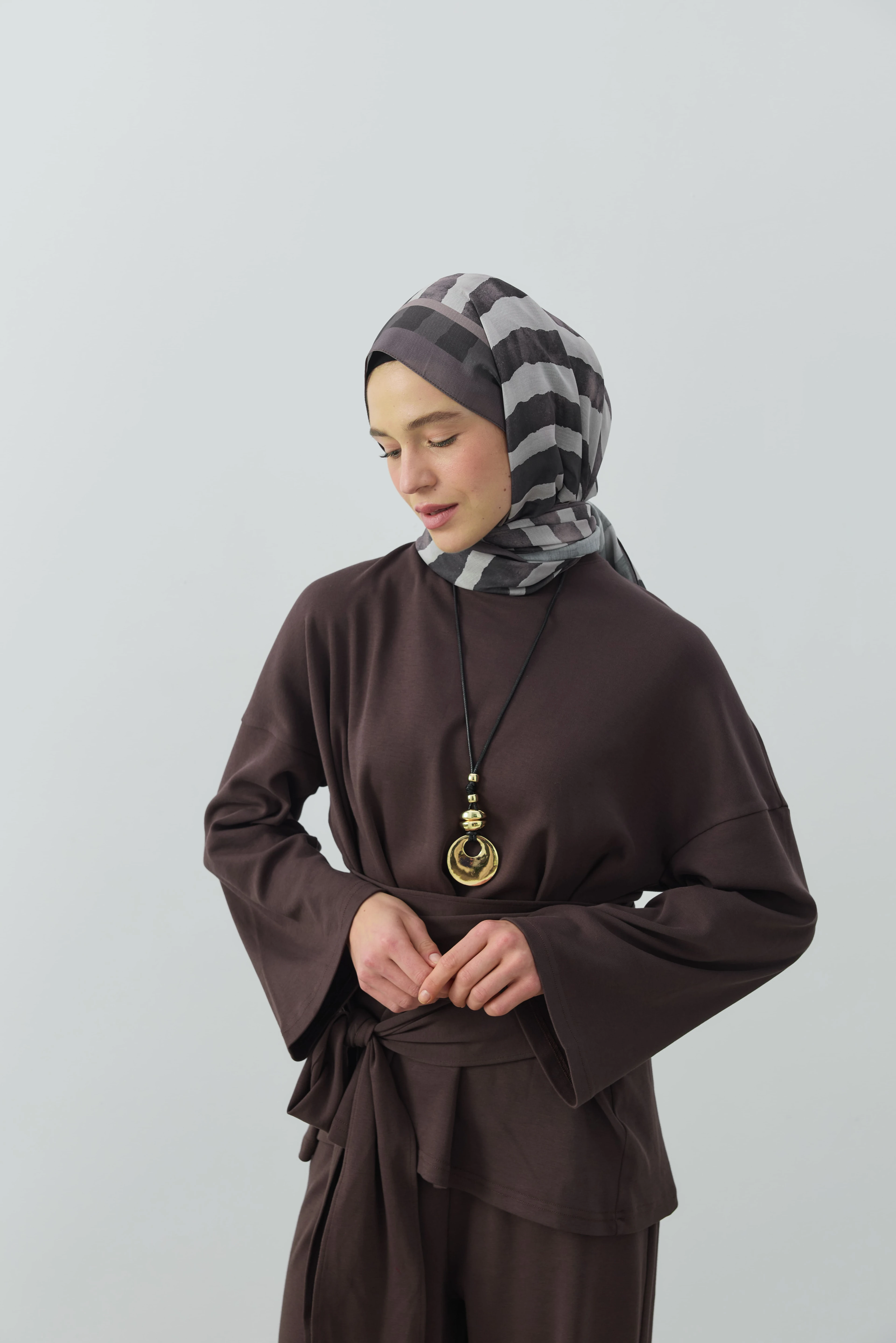 Curvella Desen Lina Şal - Acı Kahve