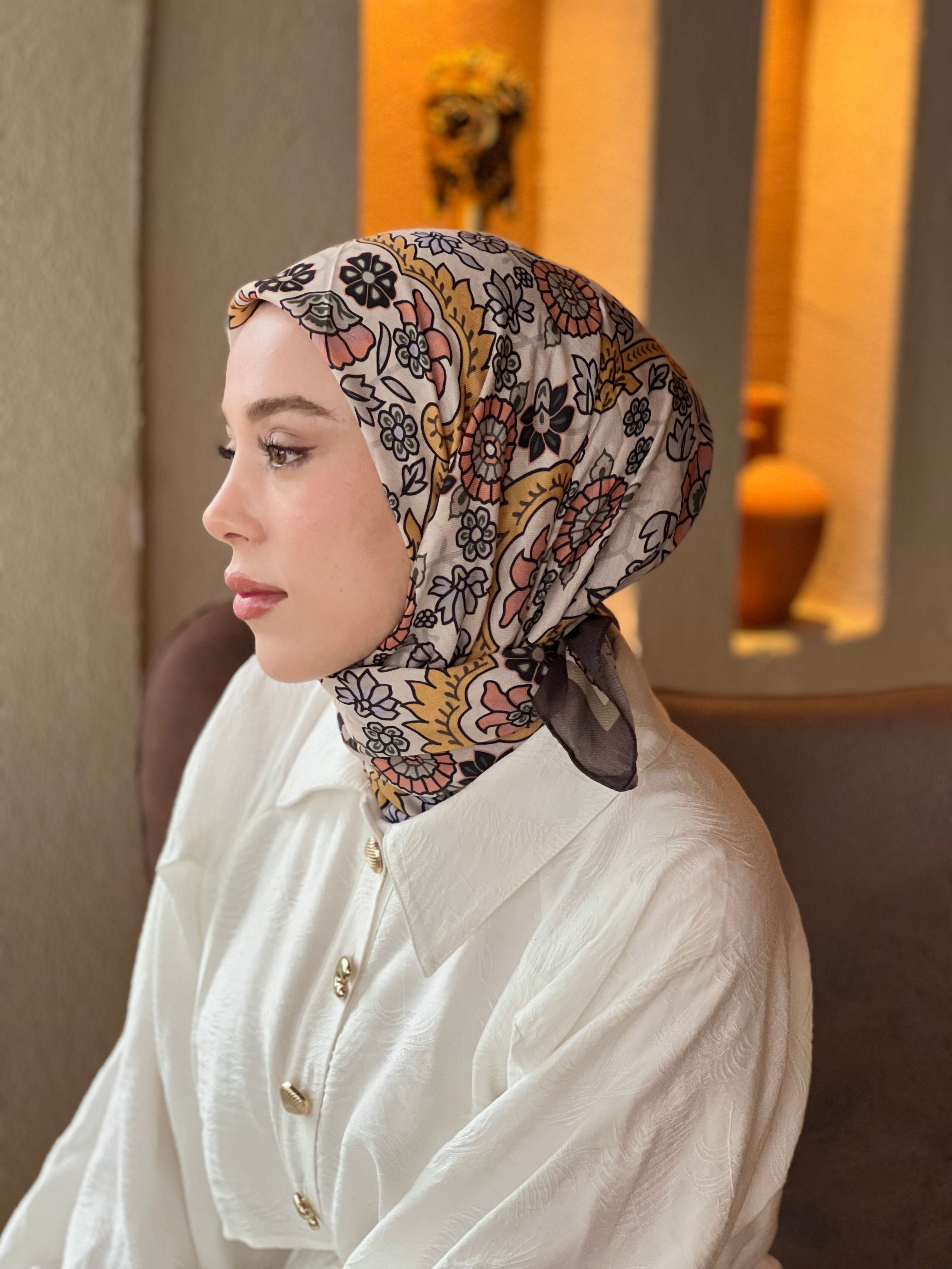 Kayra Pattern Cotton Scarf - Dark Khaki