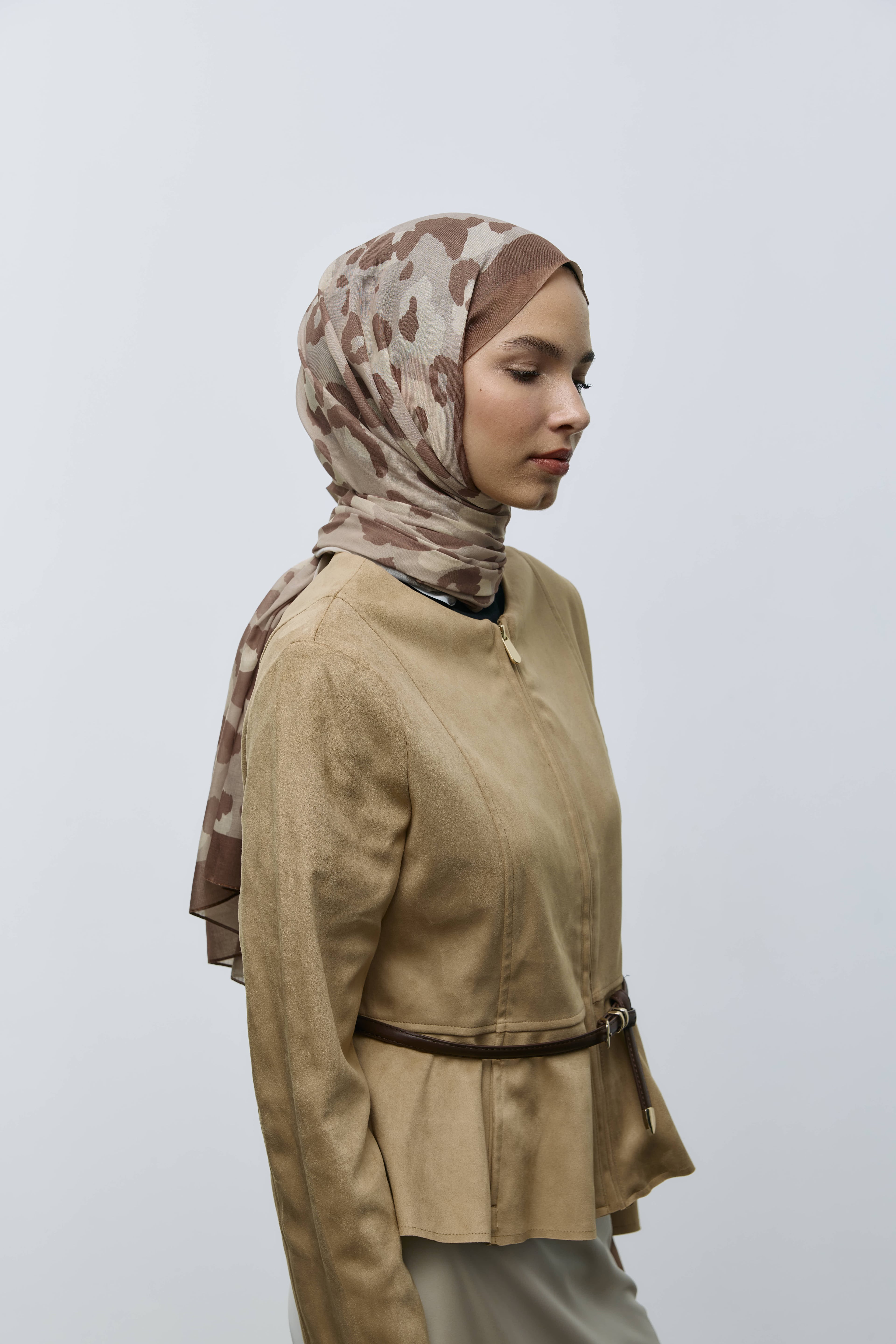 Leopar Desen Aya Şal - Kahverengi