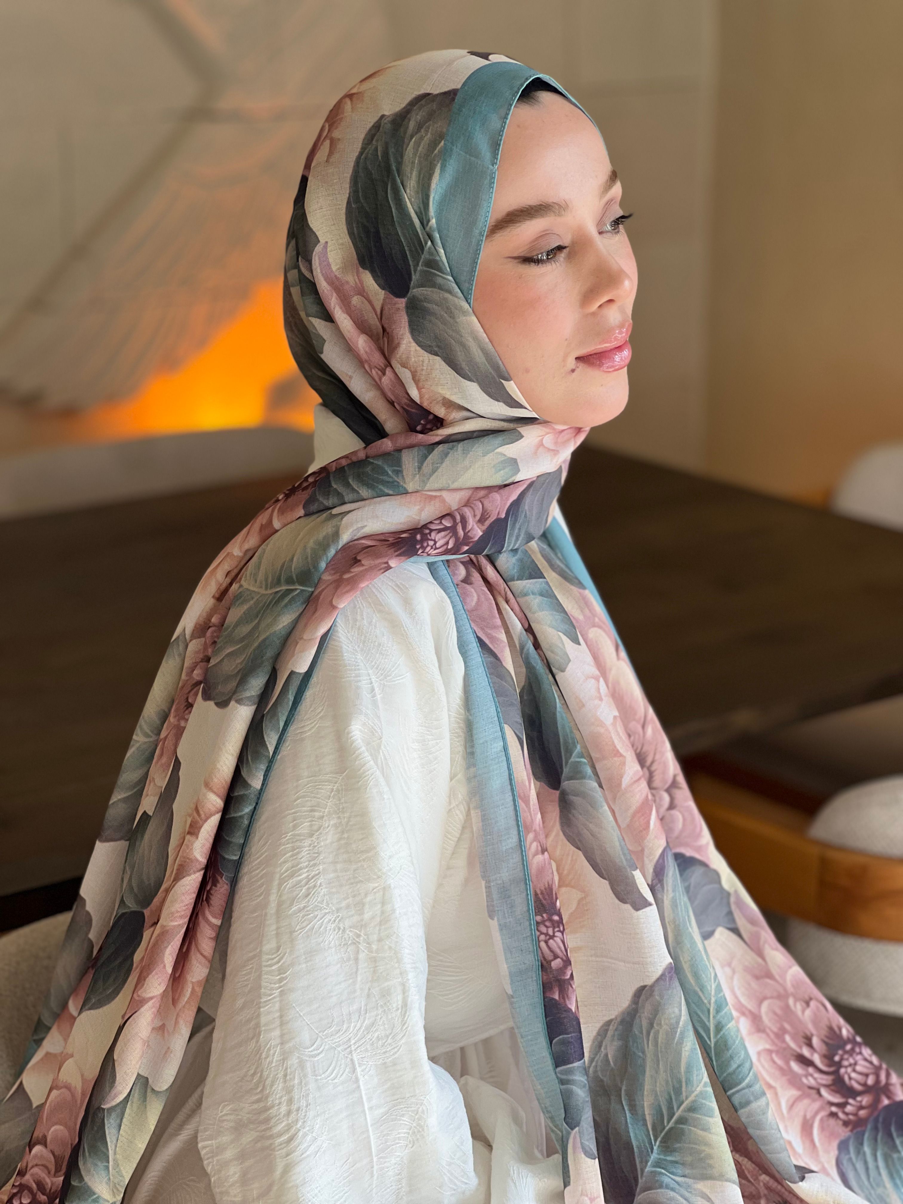 Ortanca Desen Lina Şal