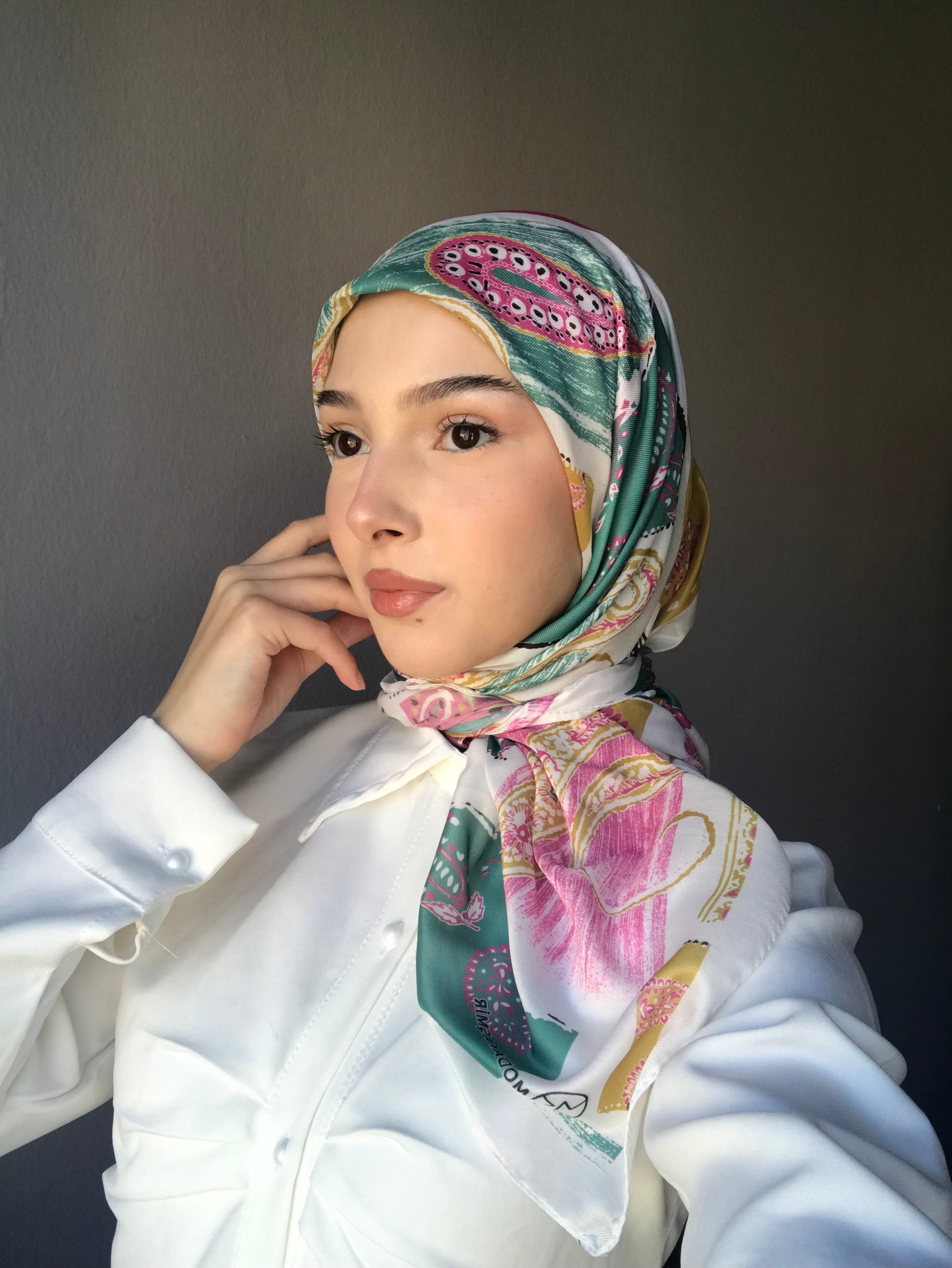 Paisley Patchwork Pattern Cotton Scarf - Beyaz