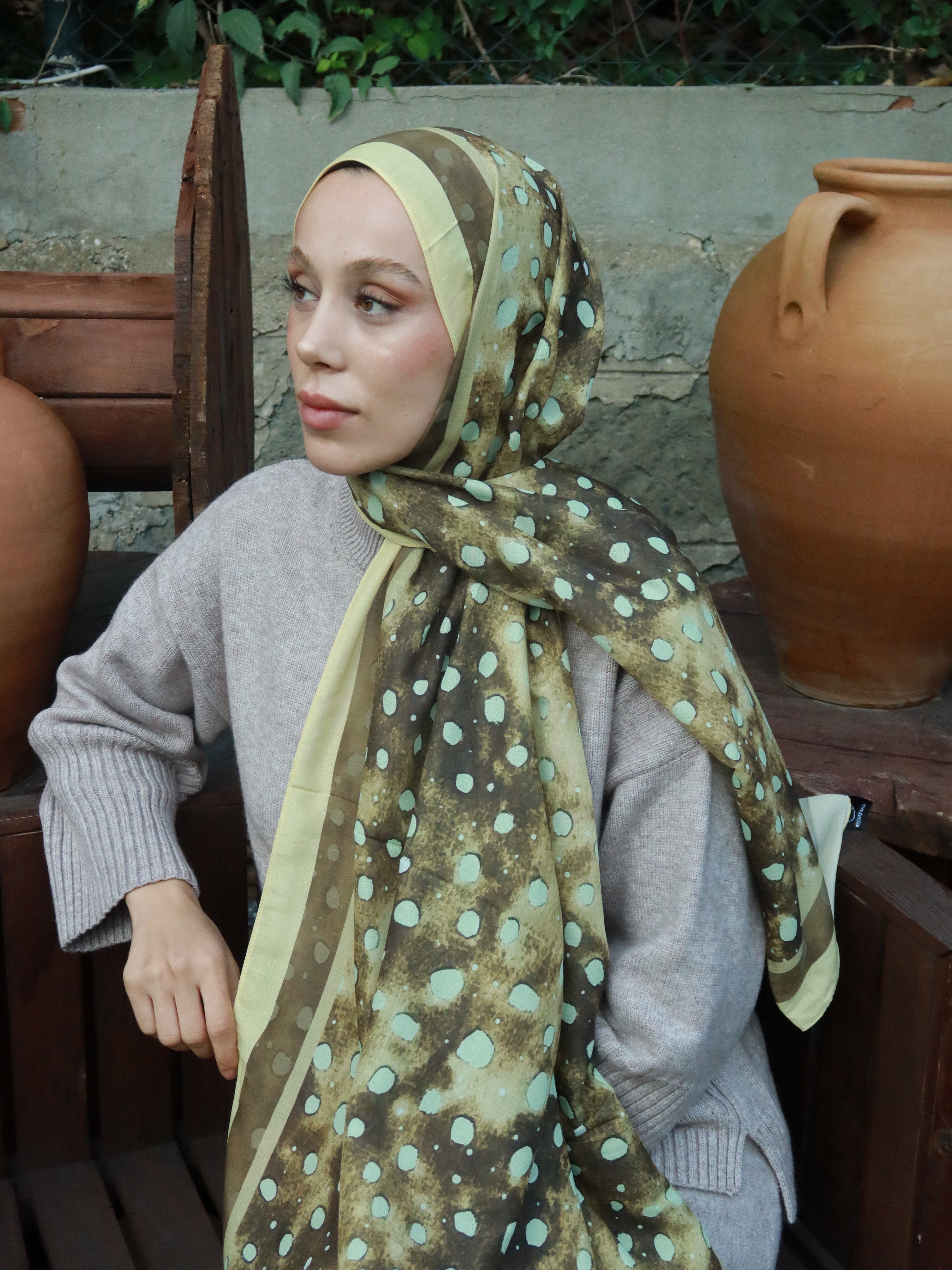 Geyik Desen Lina Şal - Butter Yellow