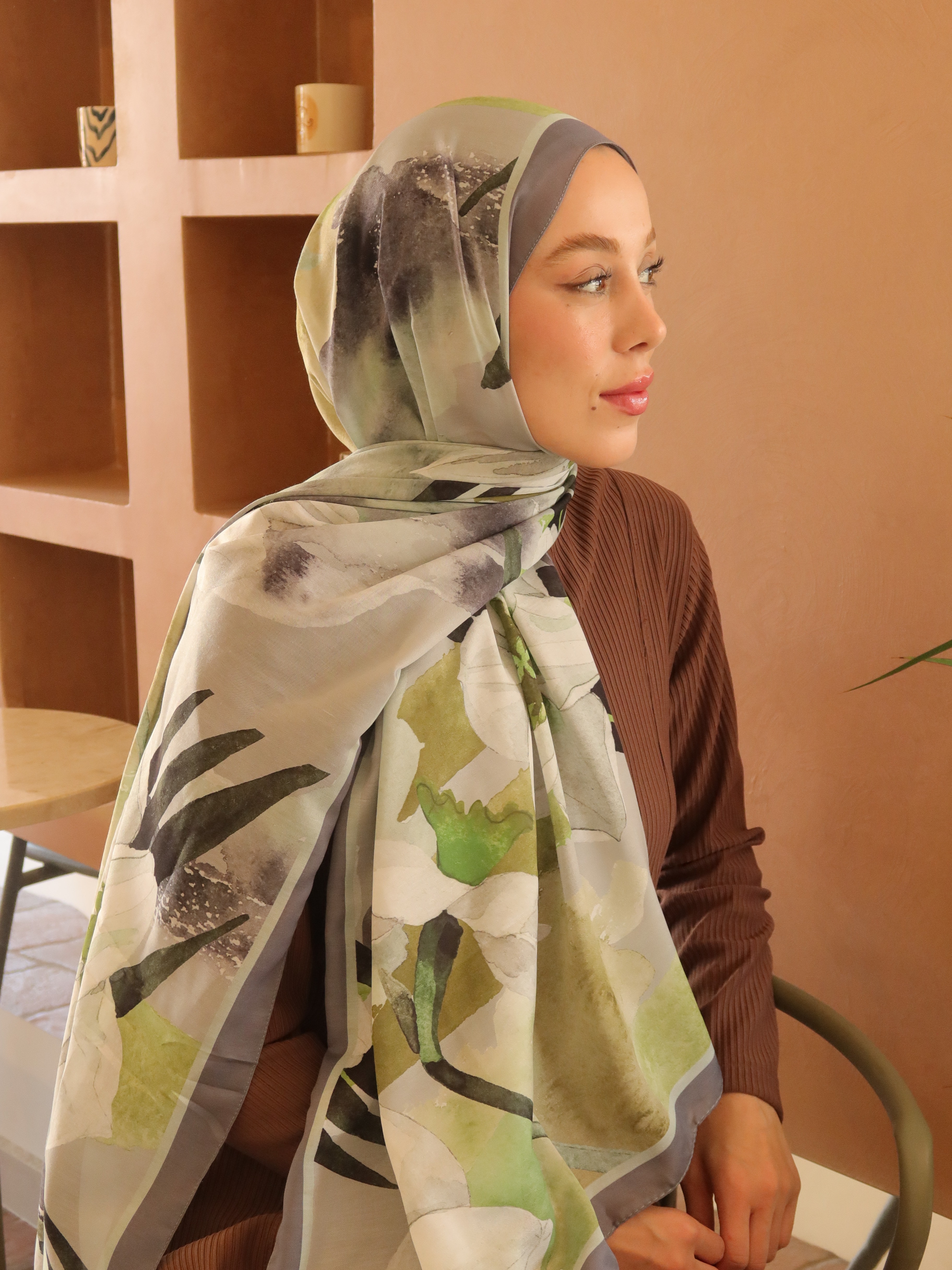 Serella Desen Bambu Şal - Koyu Gri