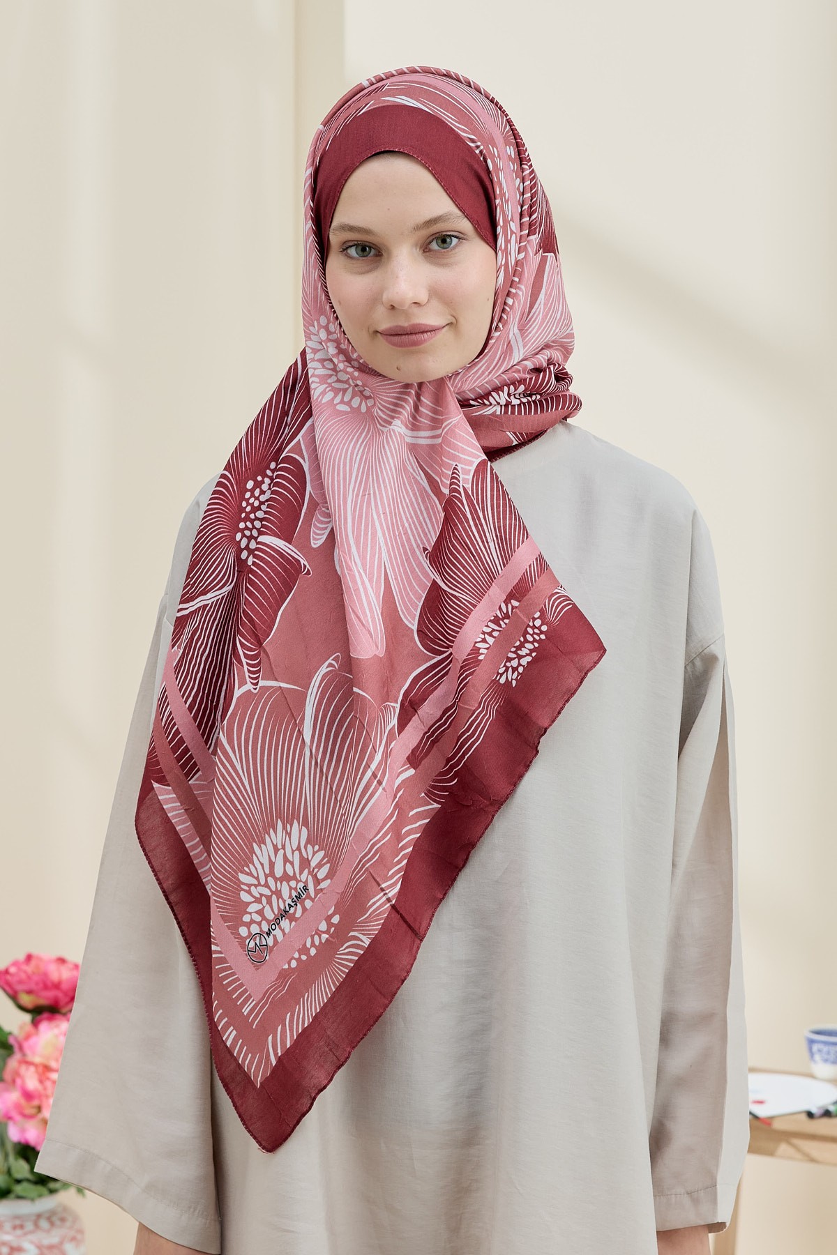 Melia Desen Bambu Şal - Bordo