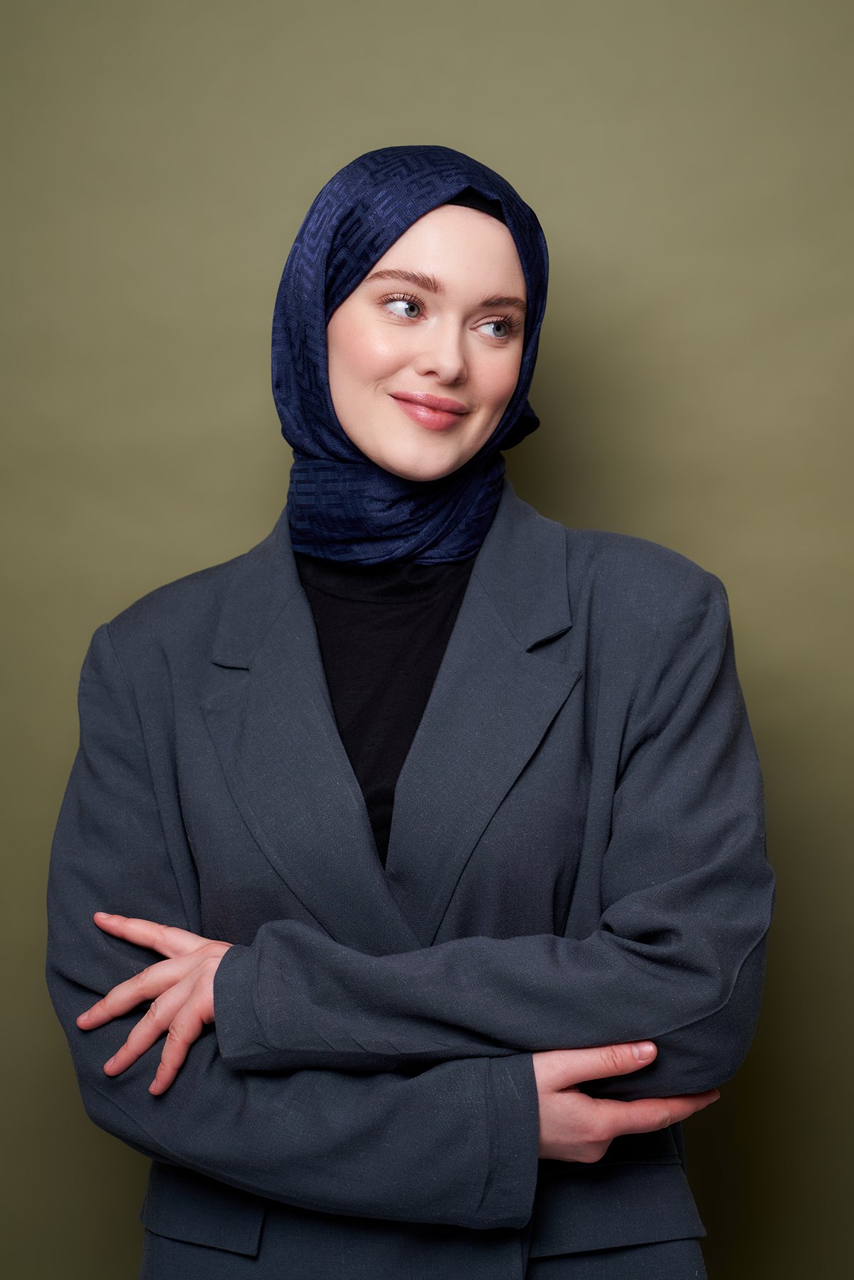 Natür Jacquard Series Labyrinth Pattern Shawl - Navy blue