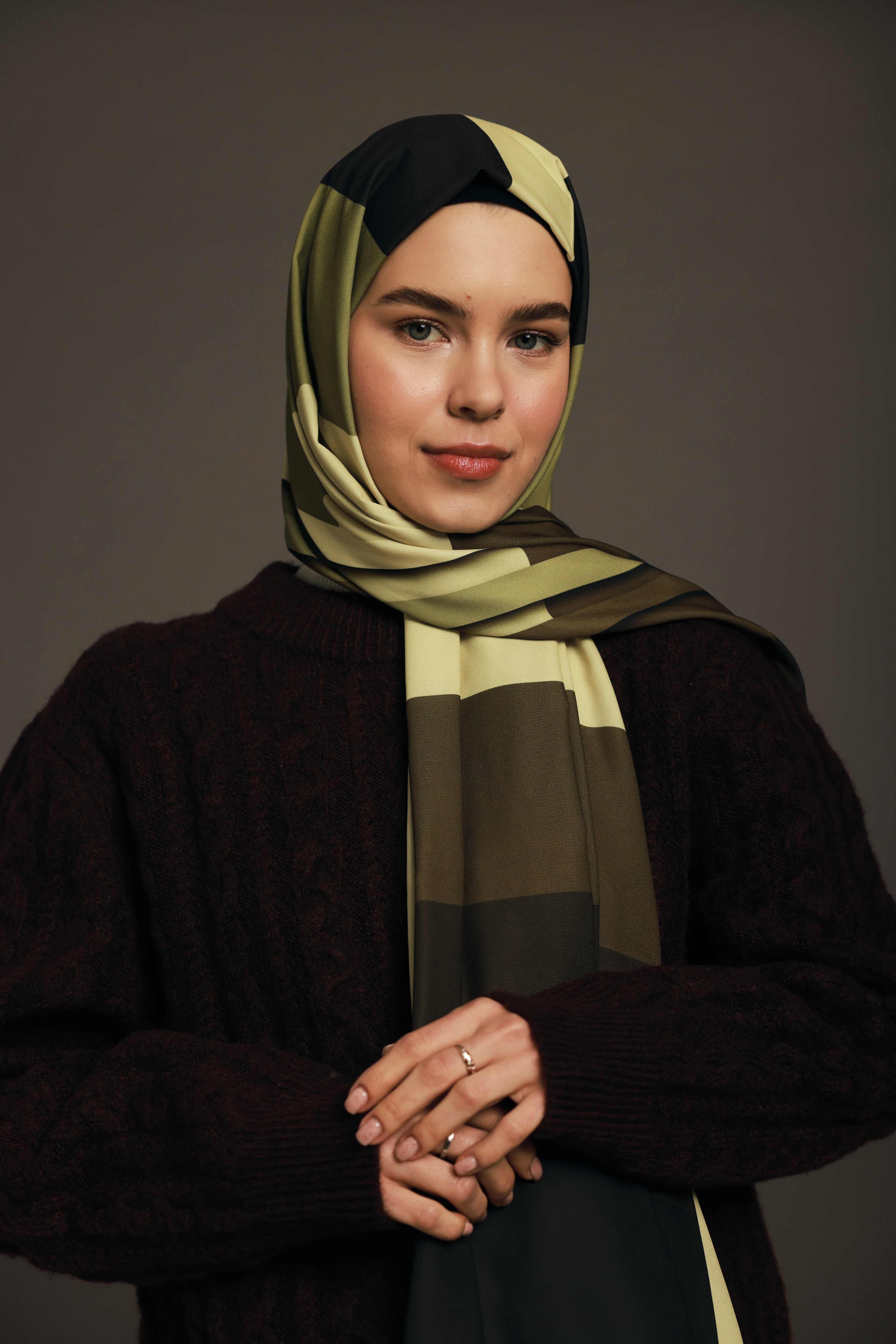 Diji Medina Silk Diez Pattern Shawl - Khaki
