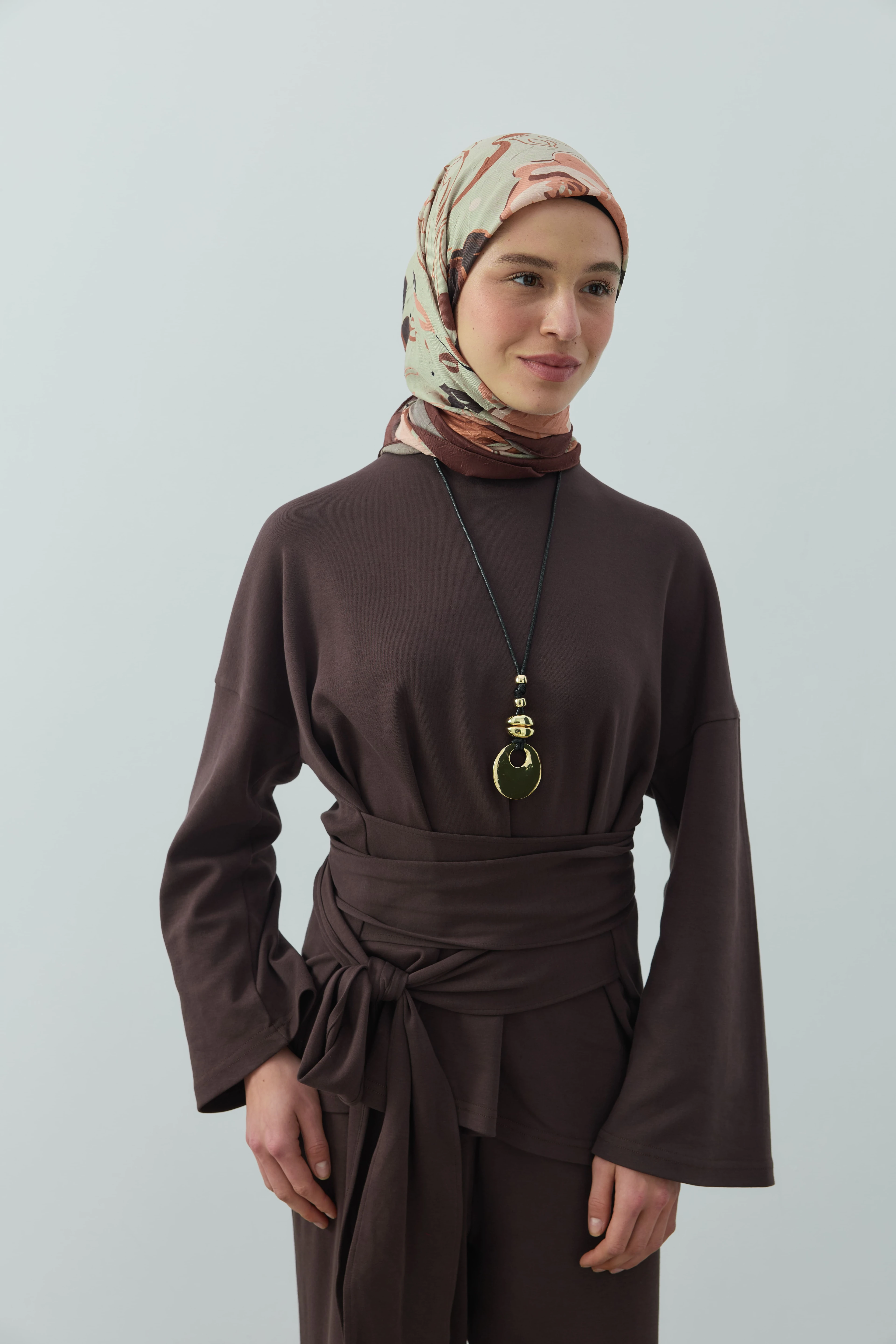 Olyvia Desen Bambu Eşarp - Kızıl Kahve