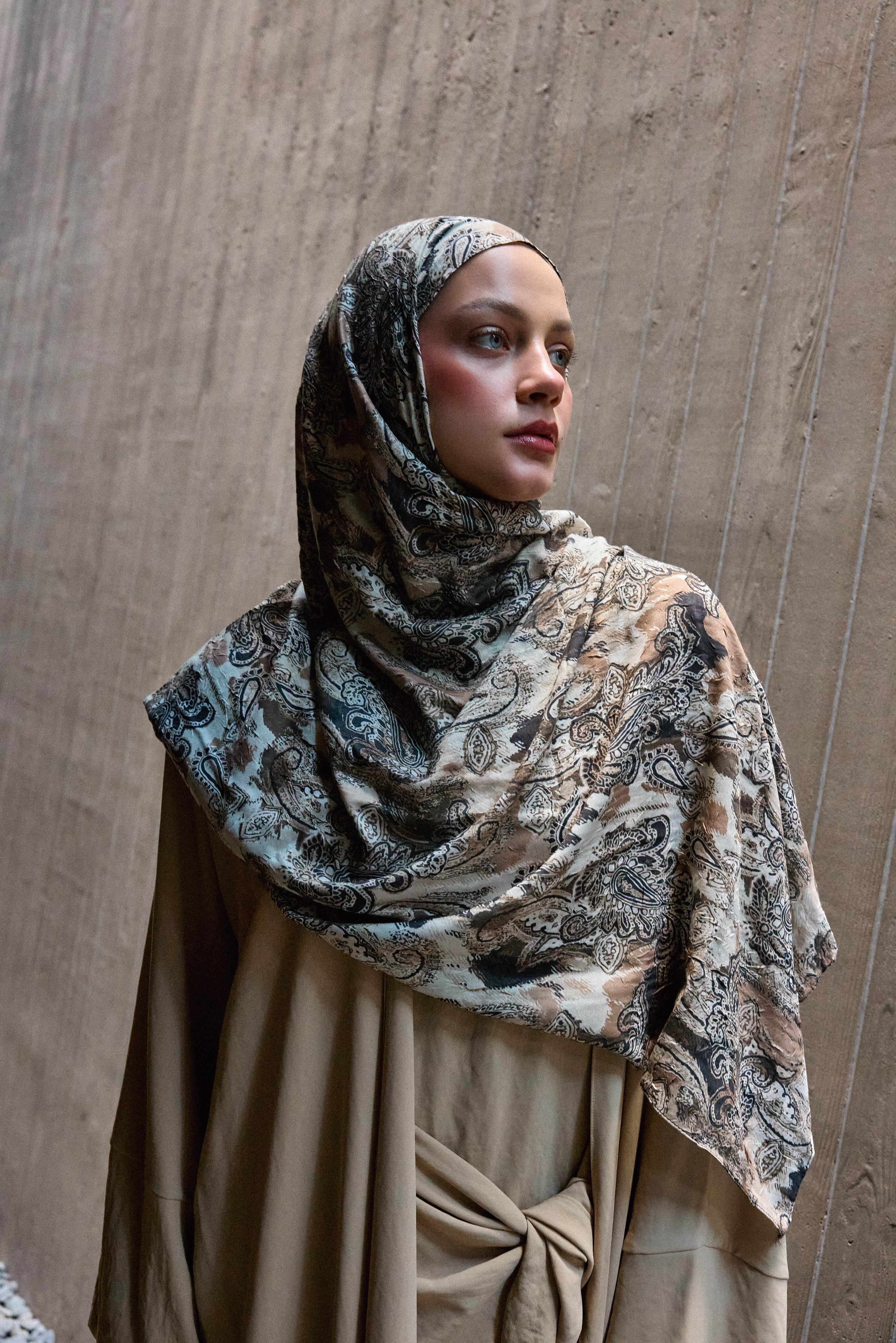 Abstract Ethnic Pattern Bamboo Shawl - Brown-Beige