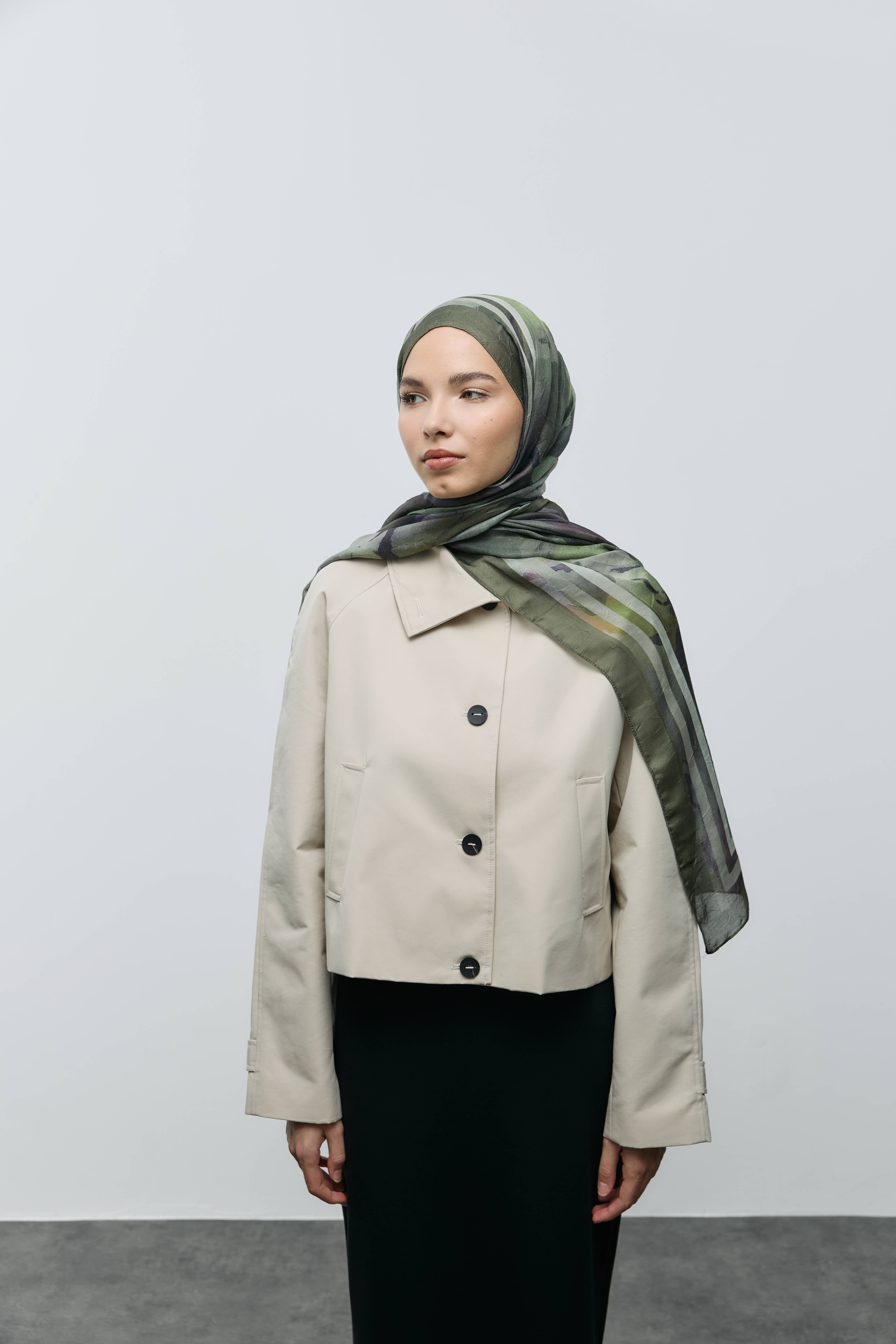 Natura Desen Bambu Şal - Haki