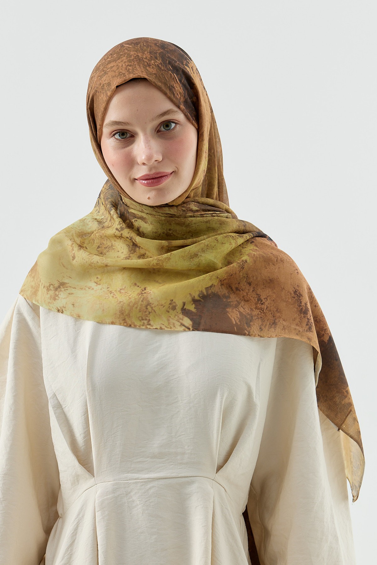 Viola Desen Aya Şal - Karamel-Lime