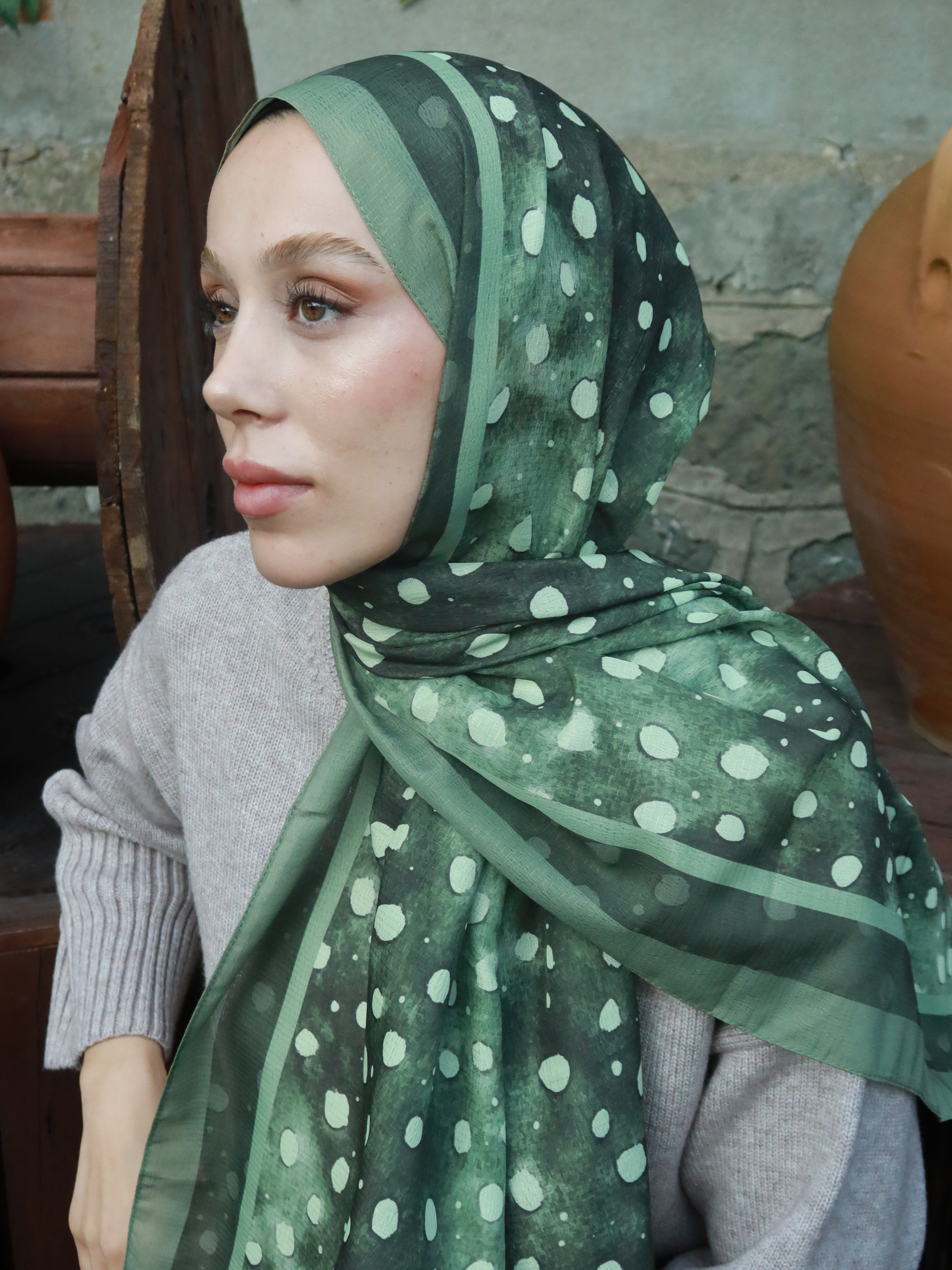 Geyik Desen Lina Şal - Haki