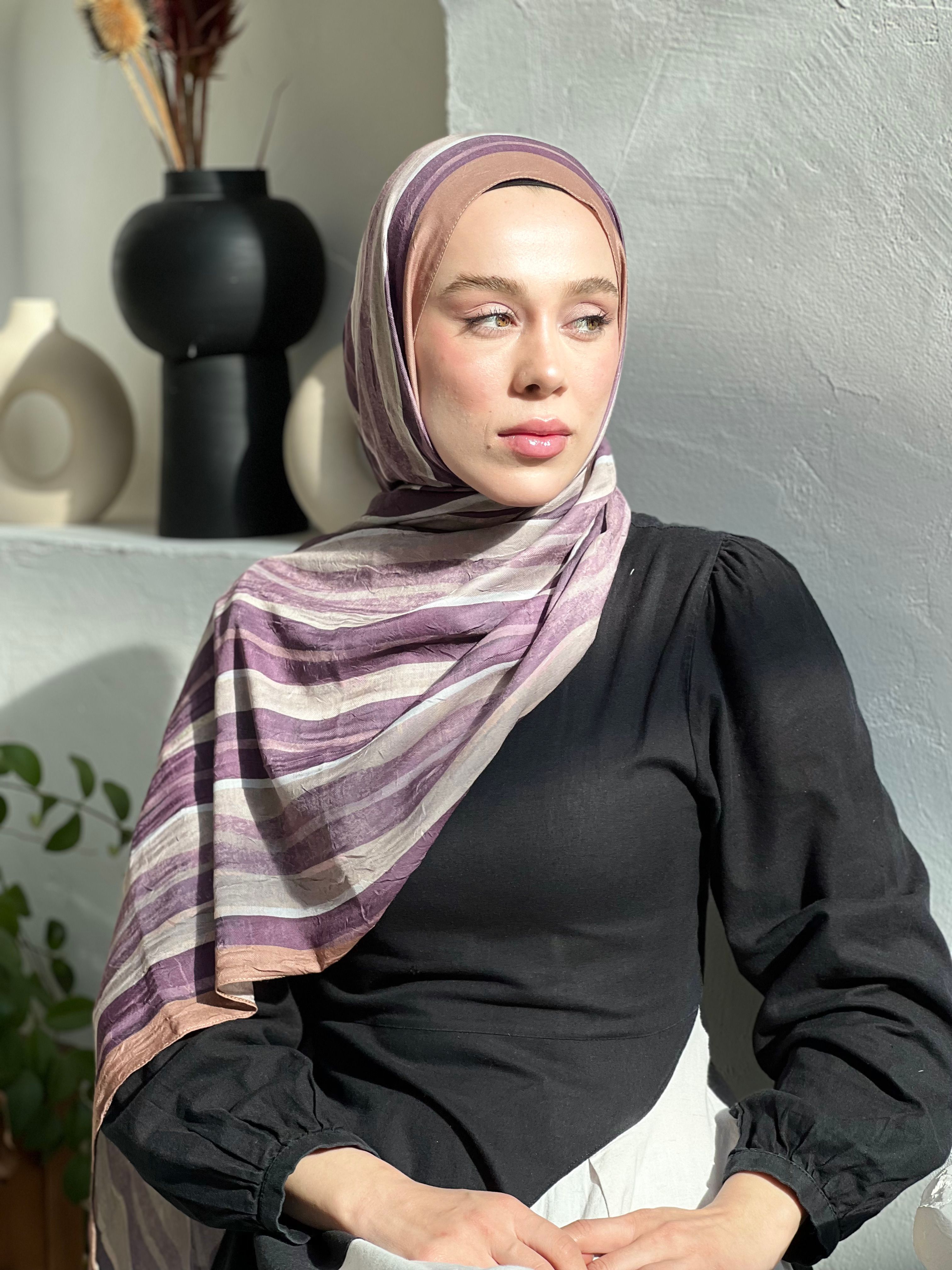 Stripe Pattern Bamboo Shawl - Dark Mink