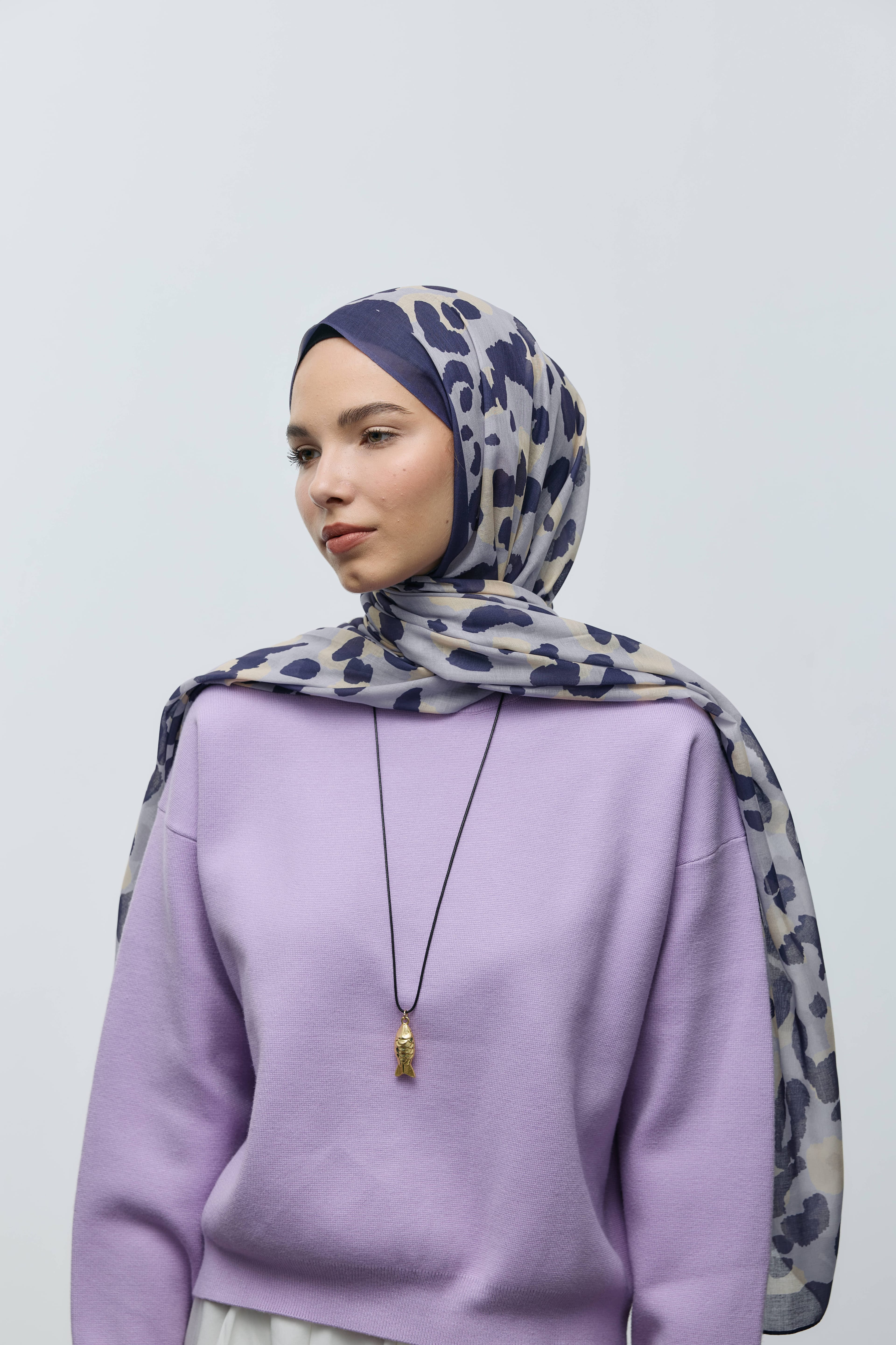 Leopar Desen Aya Şal - Morcivert