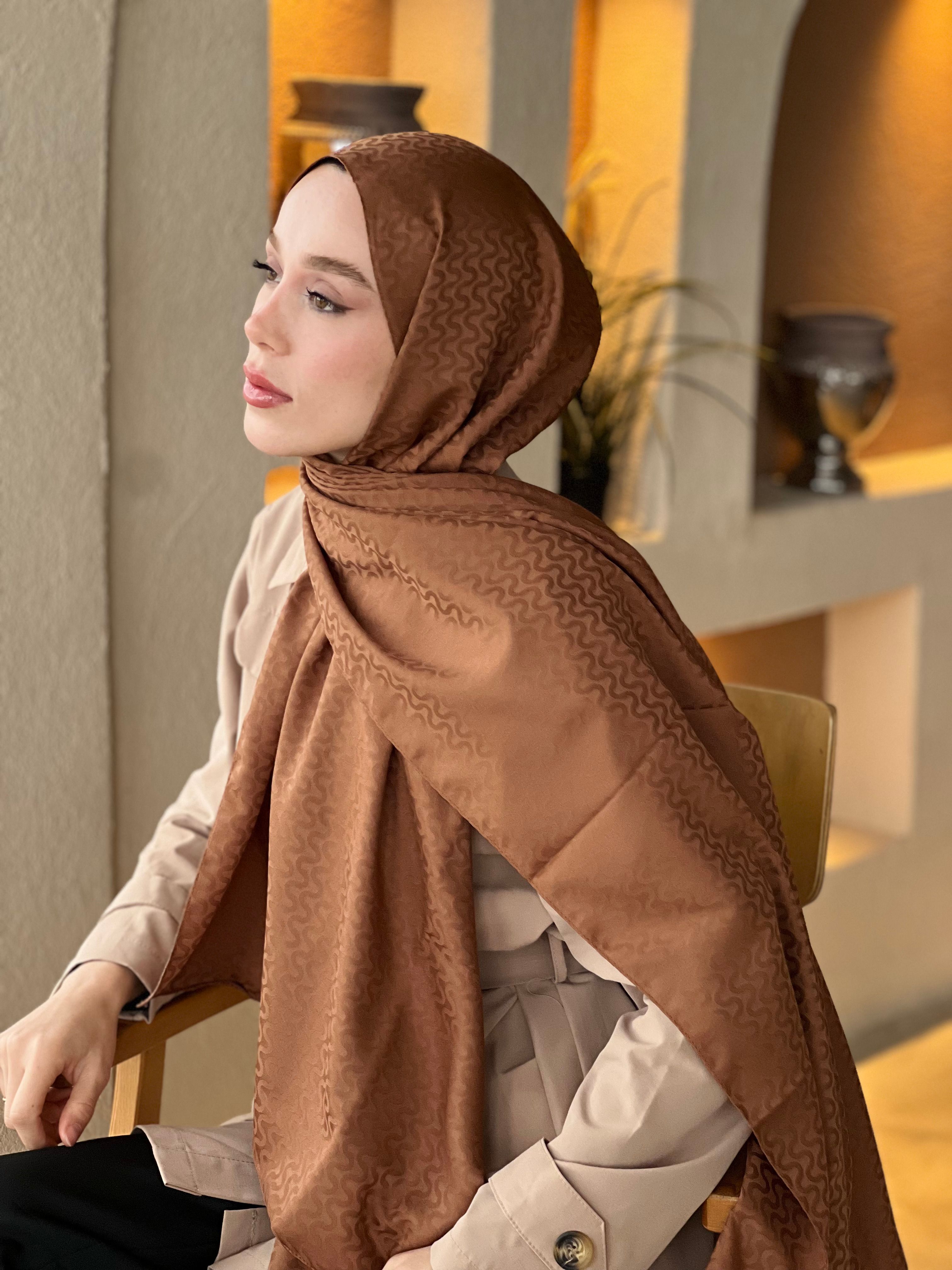 Silky Jacquard Series Water Wave Pattern Shawl - Brown