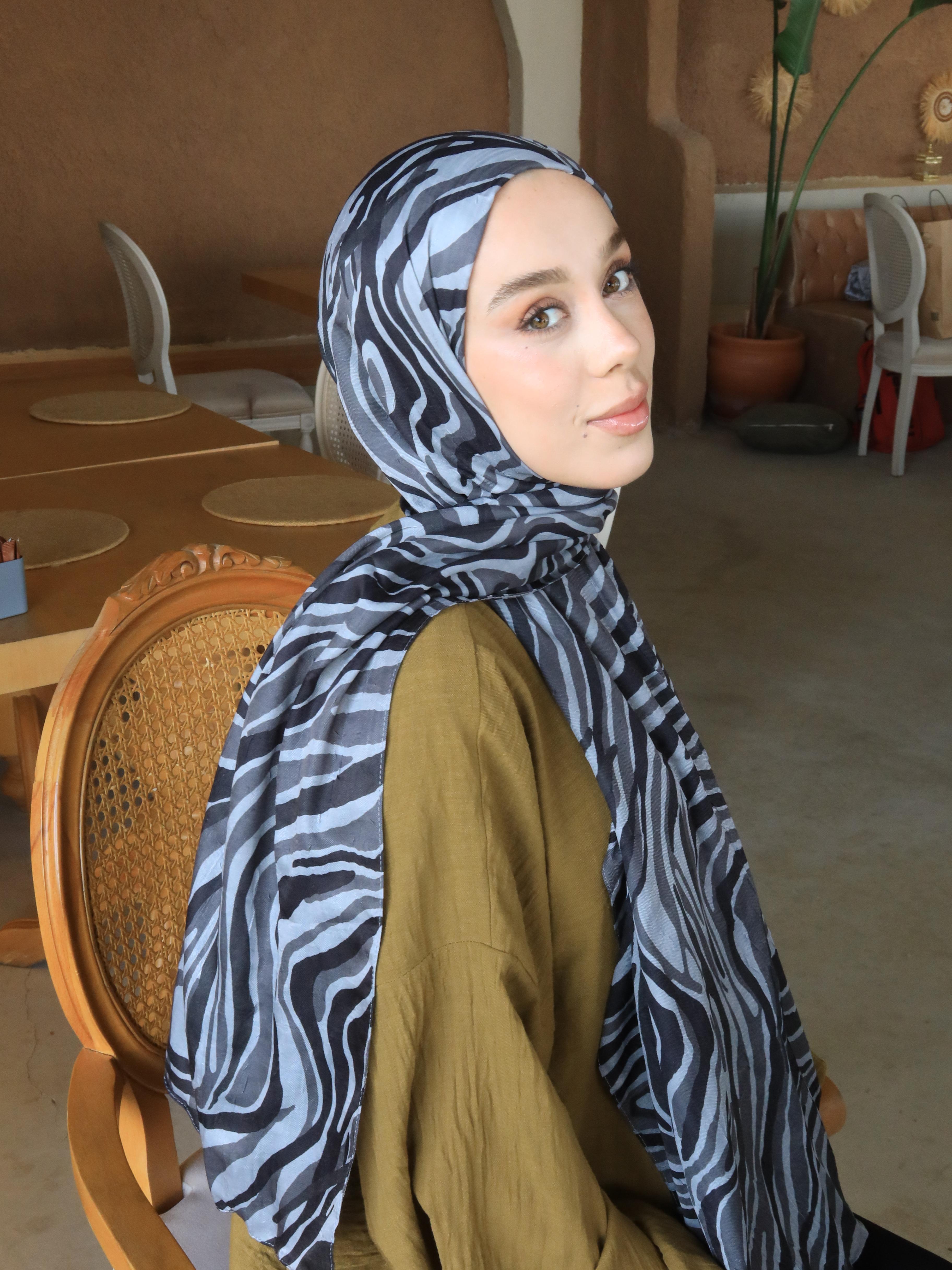 Watercolor Zebra Pattern Bamboo Shawl - Siyah-Gri