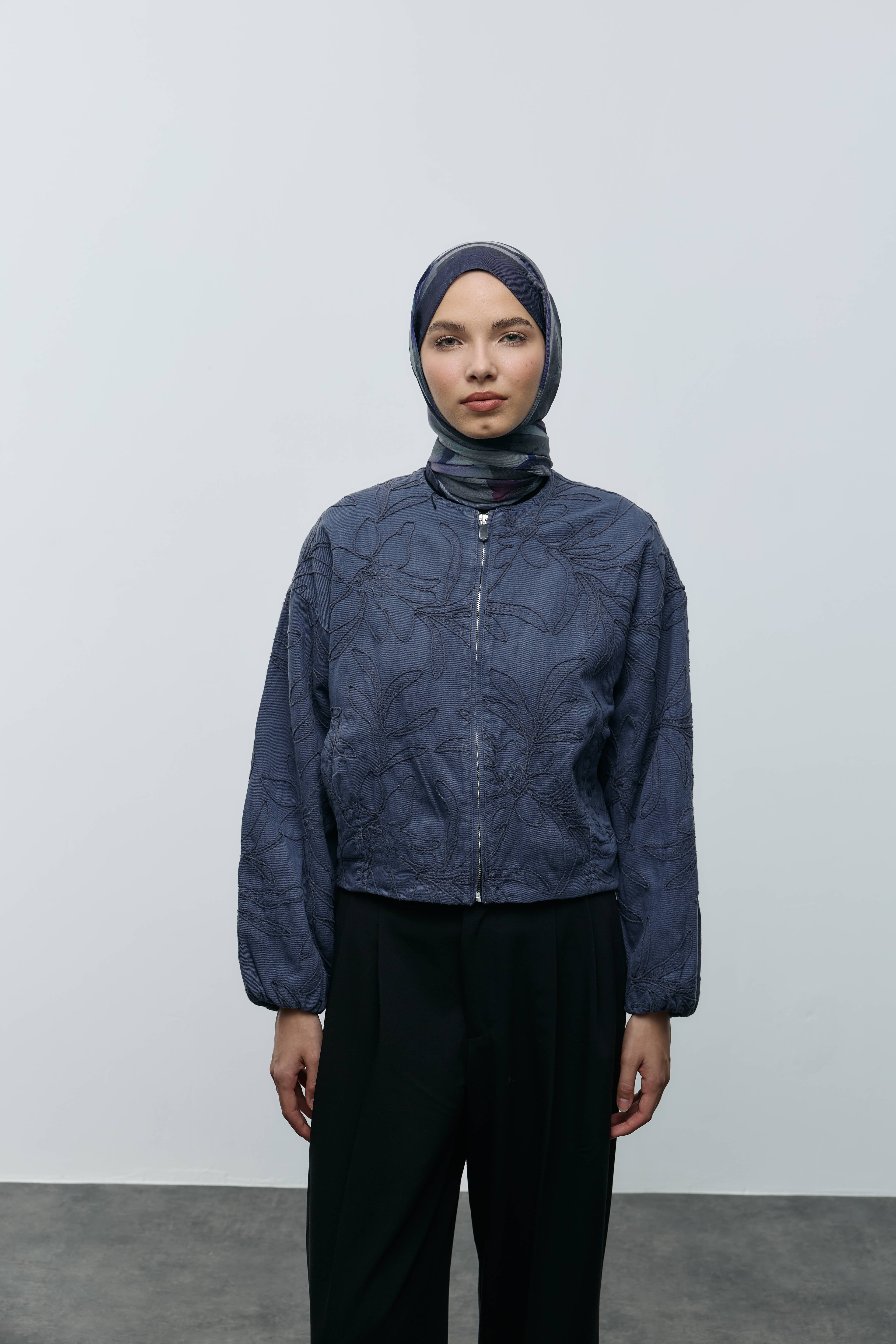 Natura Desen Bambu Şal - Koyu Lacivert