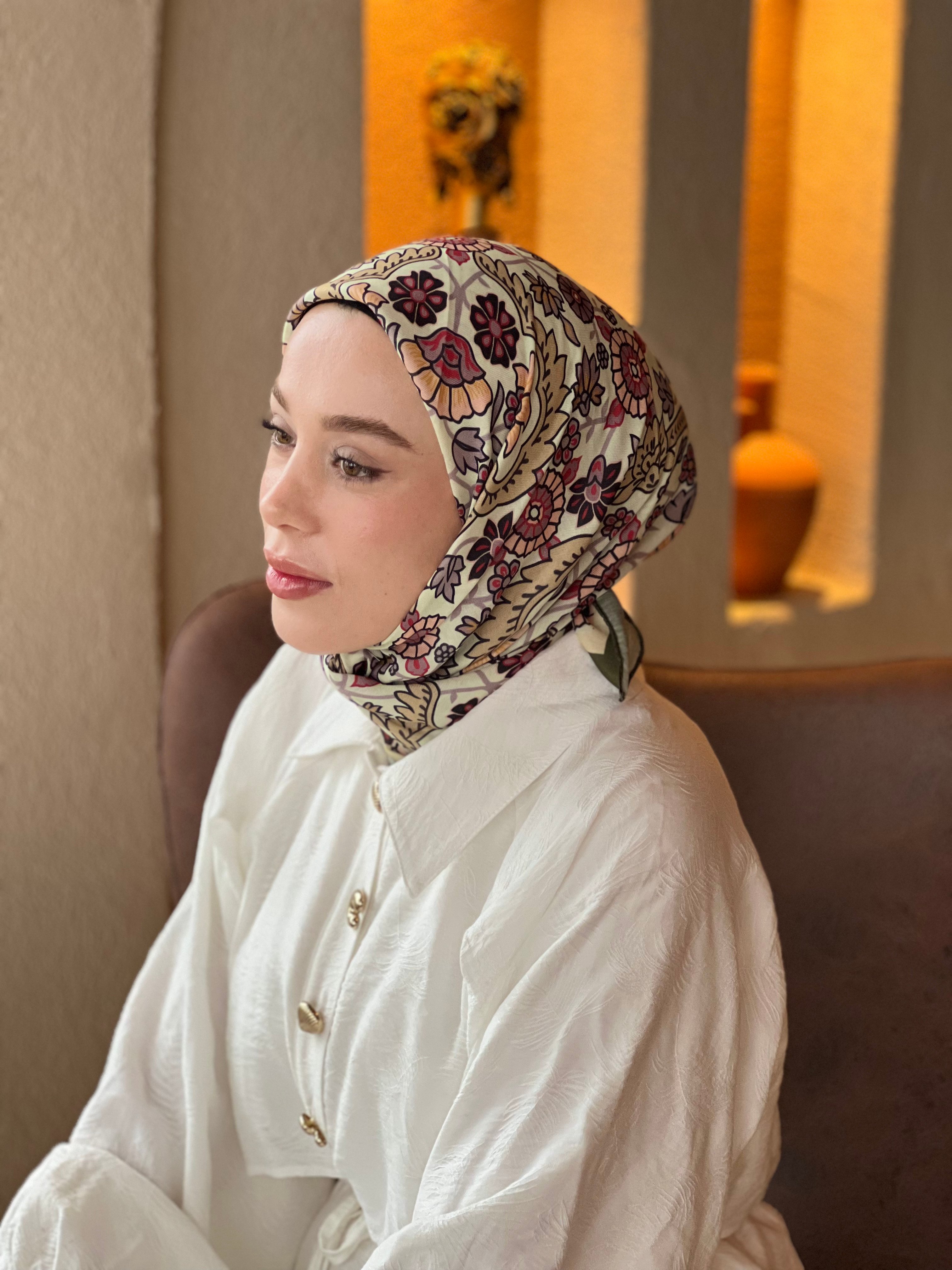 Kayra Pattern Cotton Scarf - Khaki