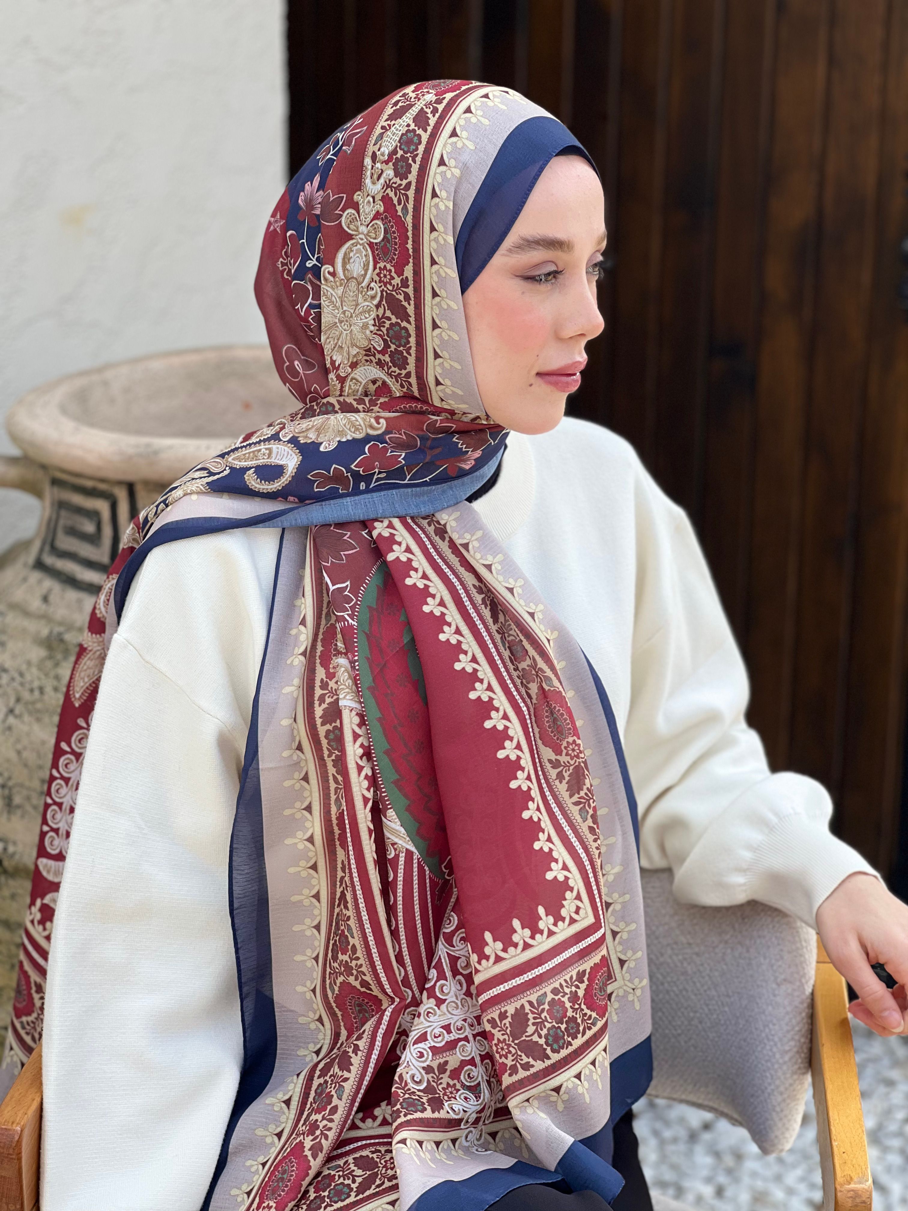 Meknes Pattern Lina Shawl - Navy Blue-Oleaster