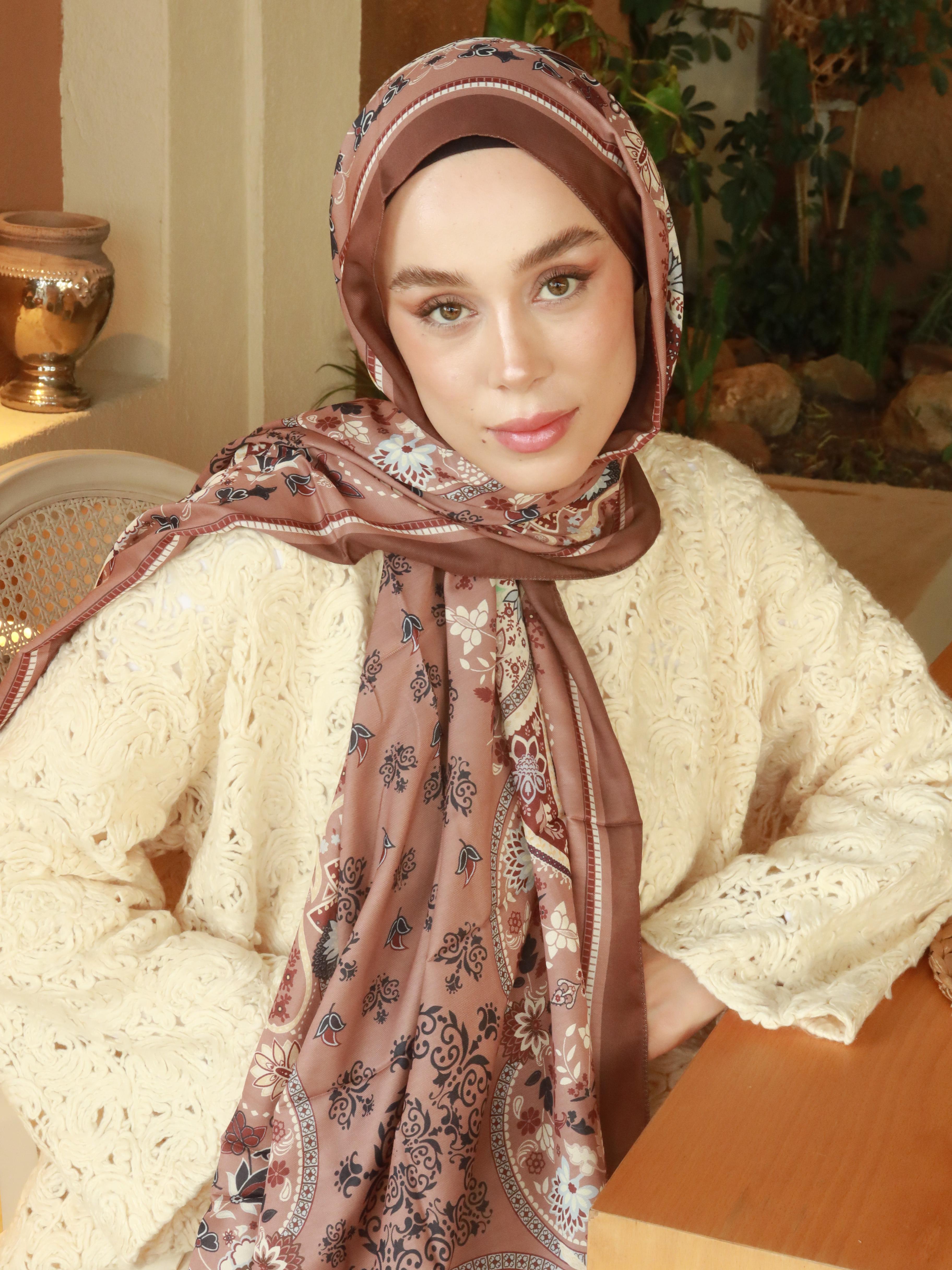 Lalezar Pattern Cotton Shawl - Brown