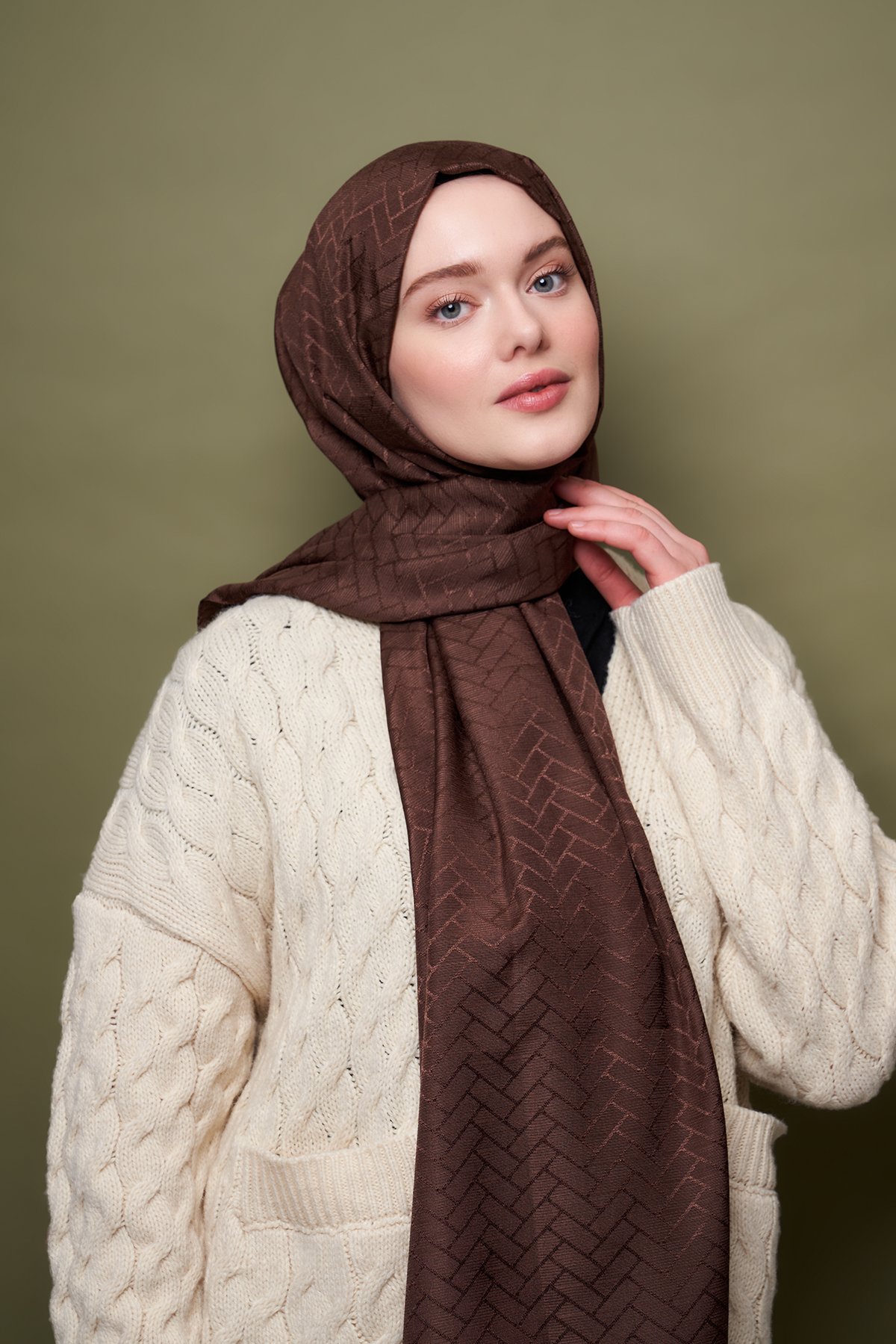 Natür Jacquard Series Brick Pattern Shawl - Bitter coffee