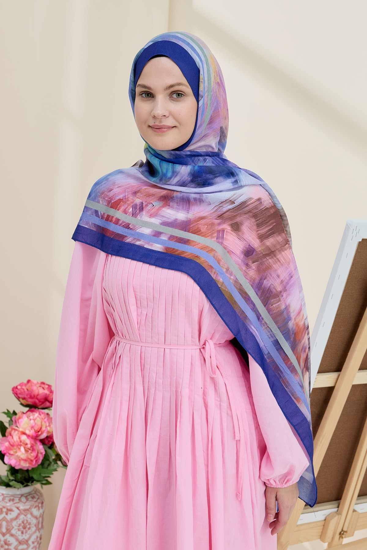 Ashira Desen Bambu Şal - Koyu Mavi