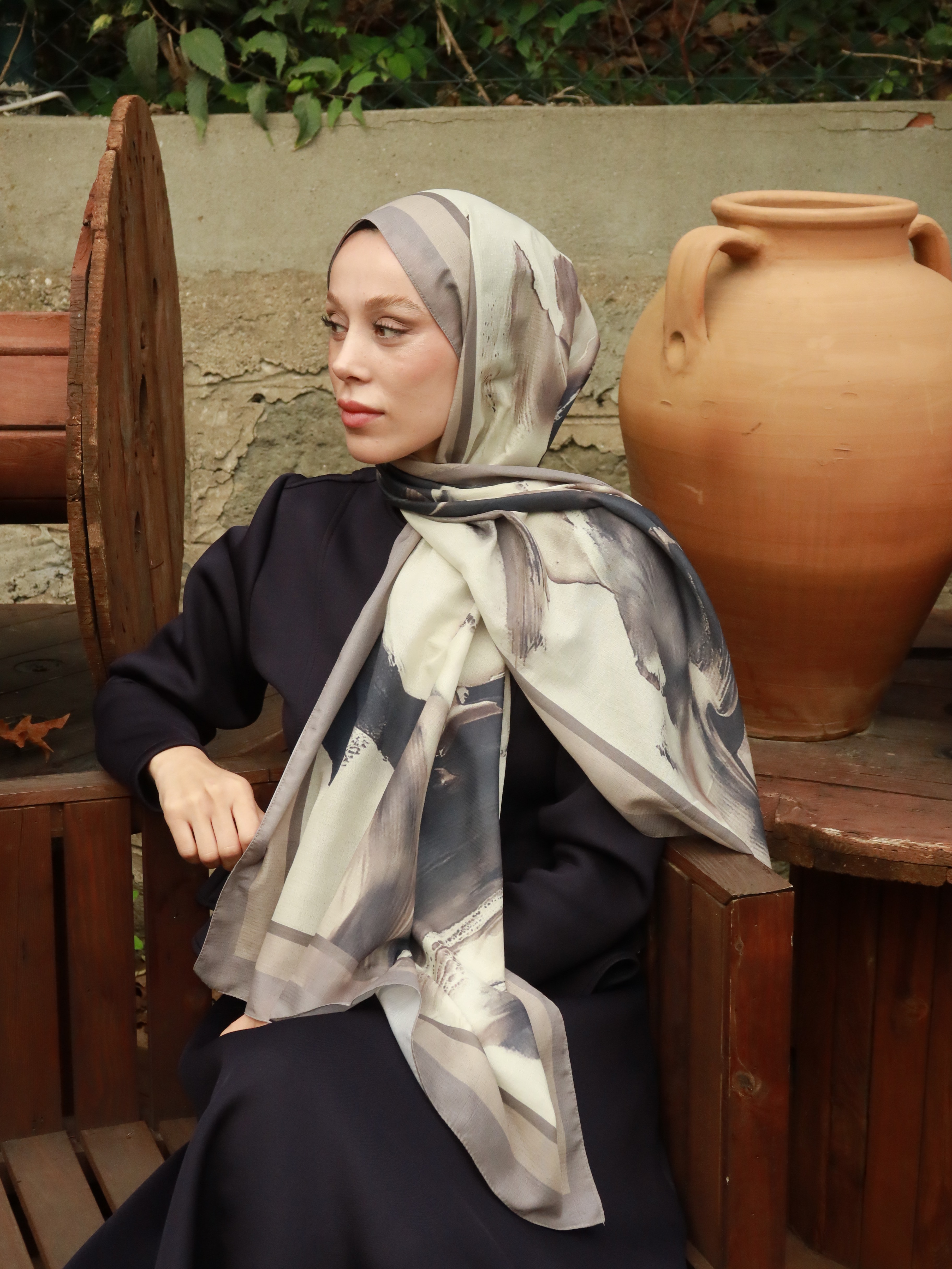 Punch Desen Lina Şal - Antik Bej