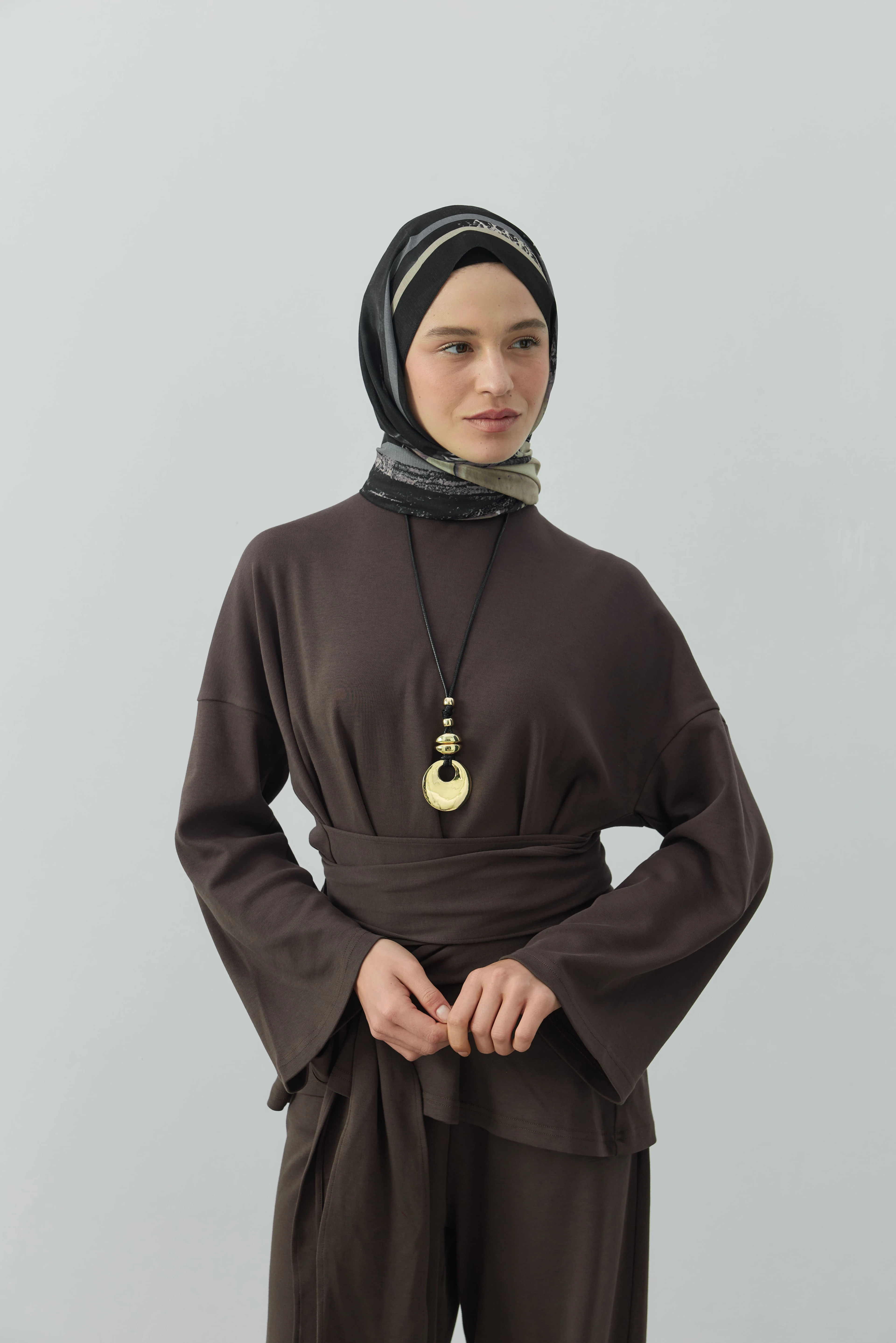 Ardora Desen Lina Şal - Siyah-Bej