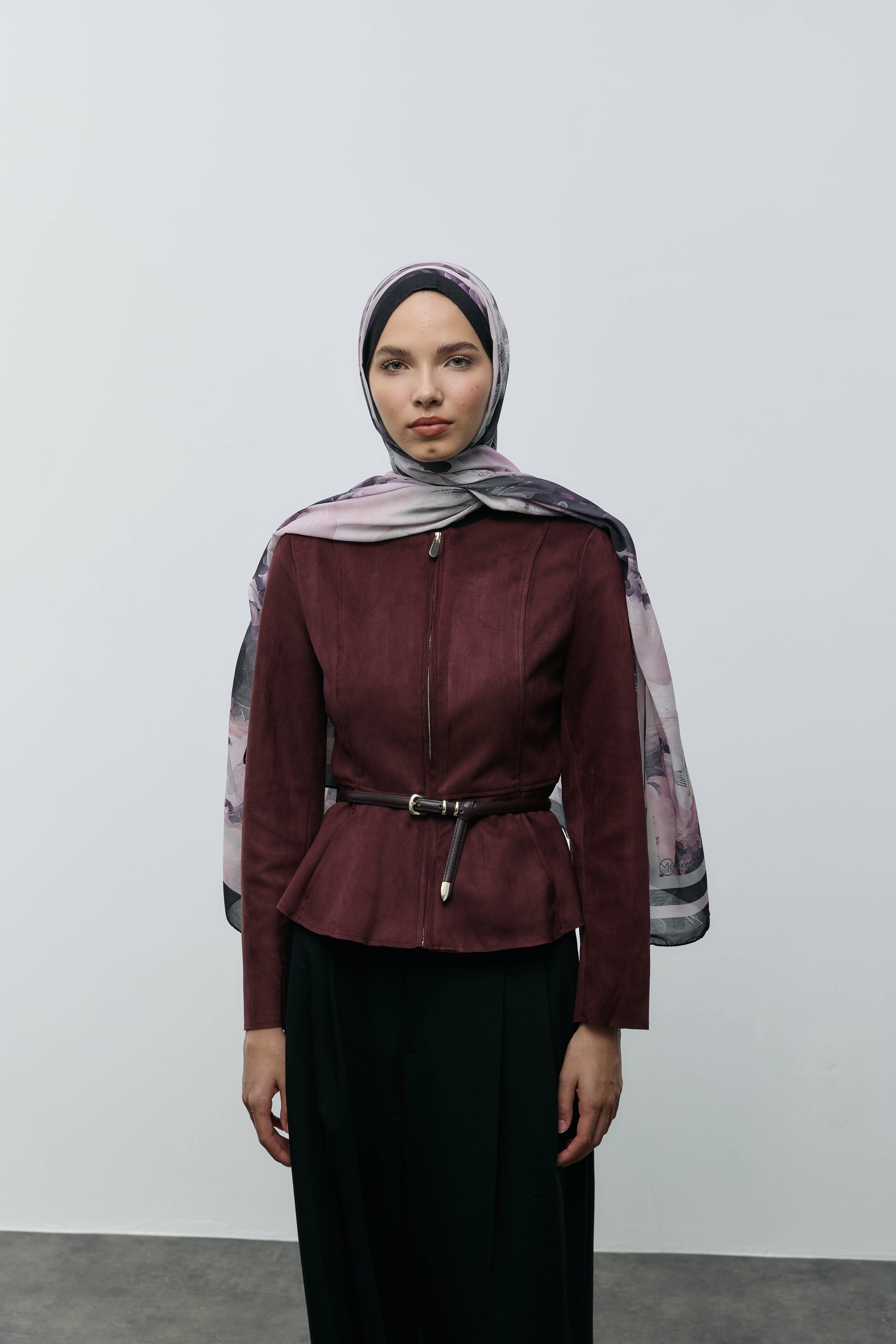 Soyut Desen Pamuk Şal - Siyah-Pudra