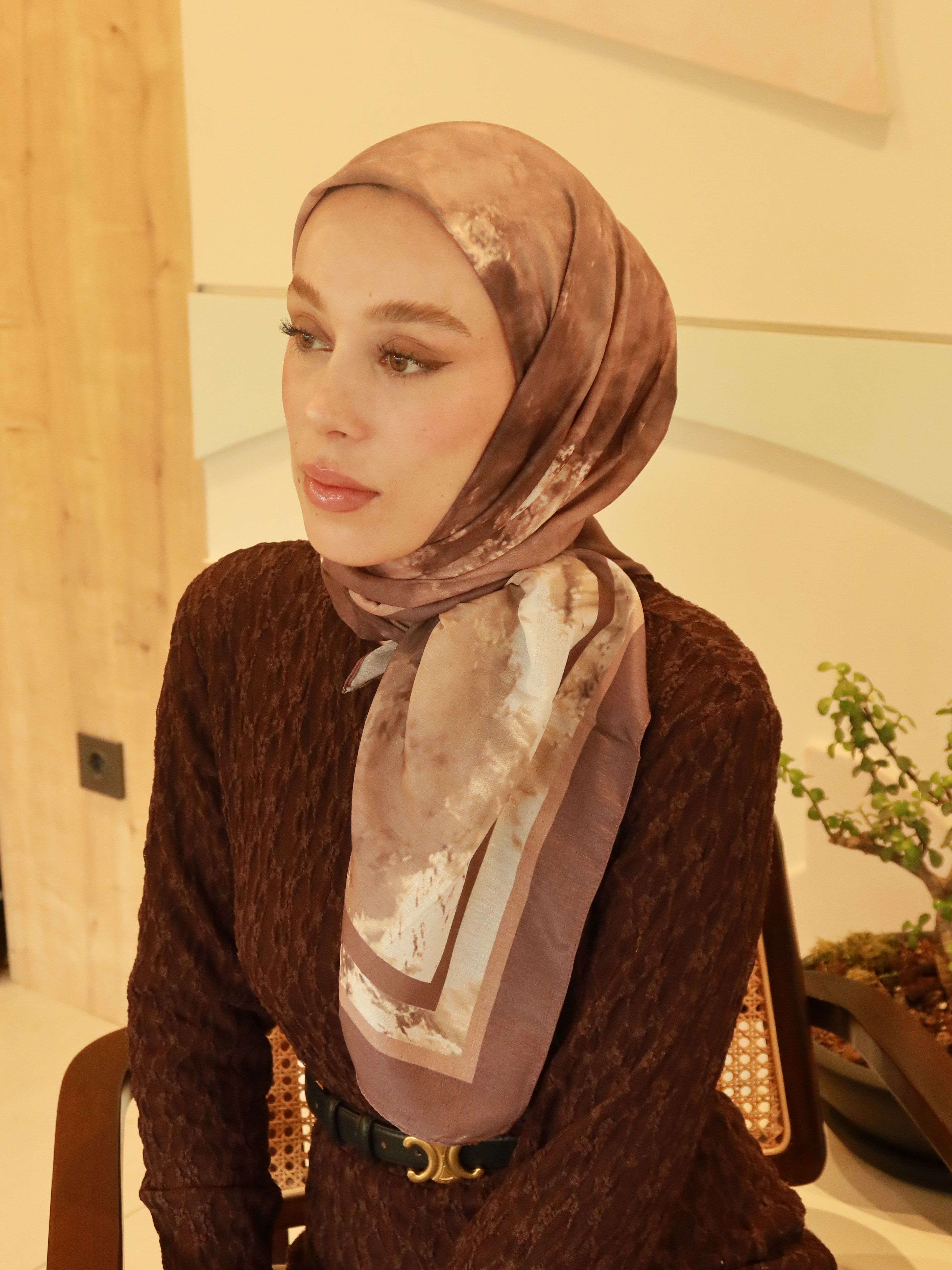 Eterya Desen Lina Eşarp - Tozlu Kahve