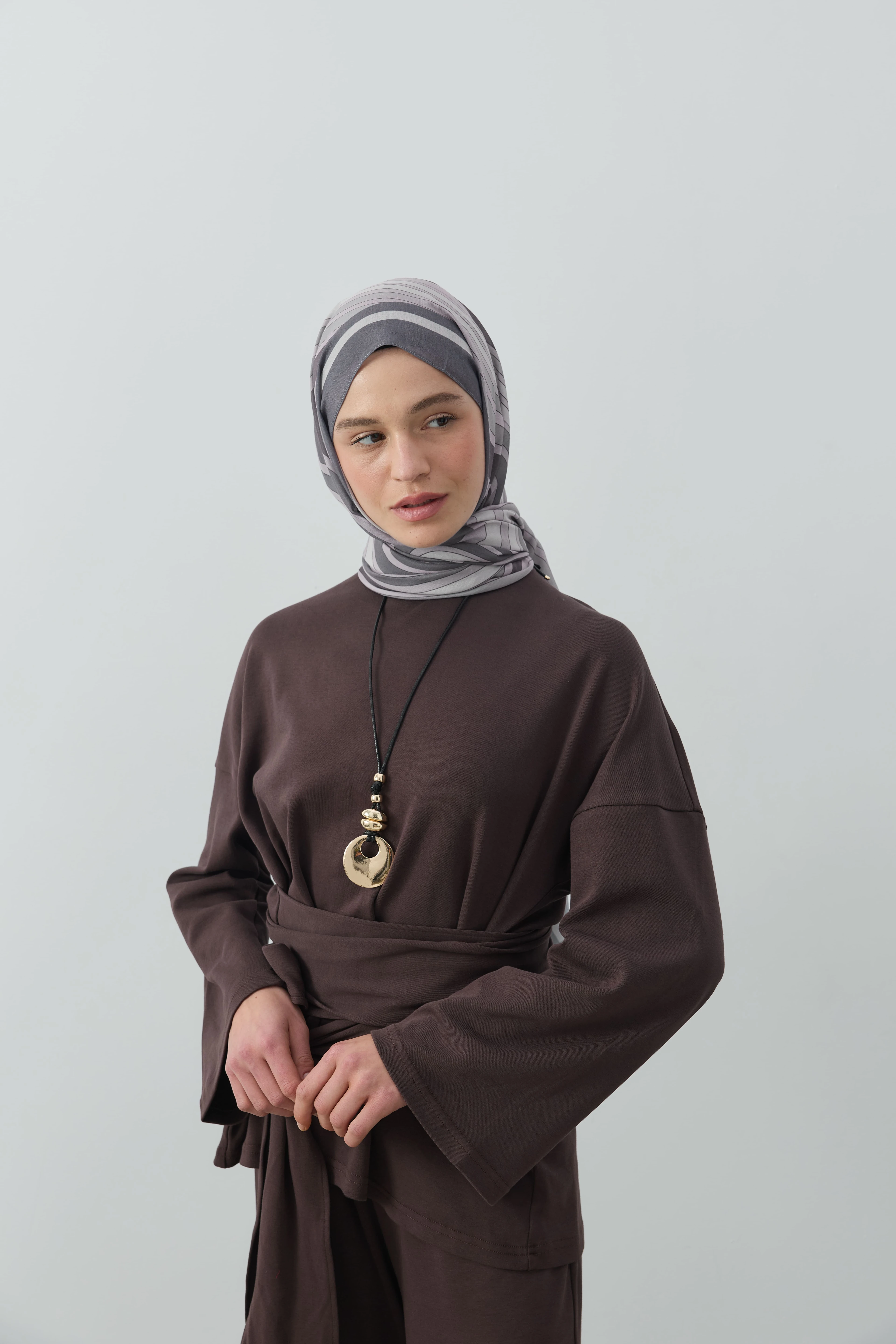 Wavea Desen Lina Şal - Koyu Gri