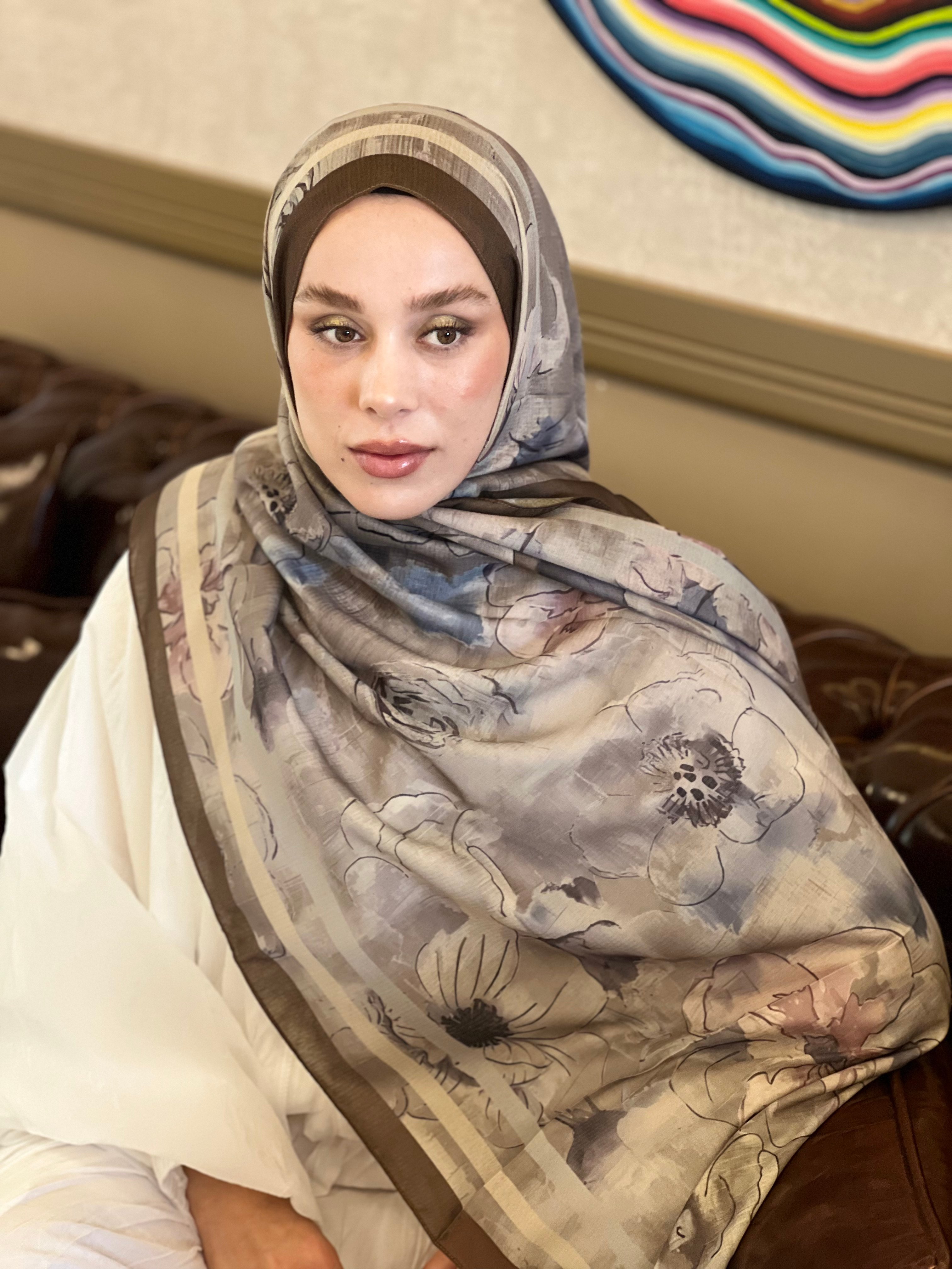 Pastelia Desen Lina Şal - Koyu Bronz