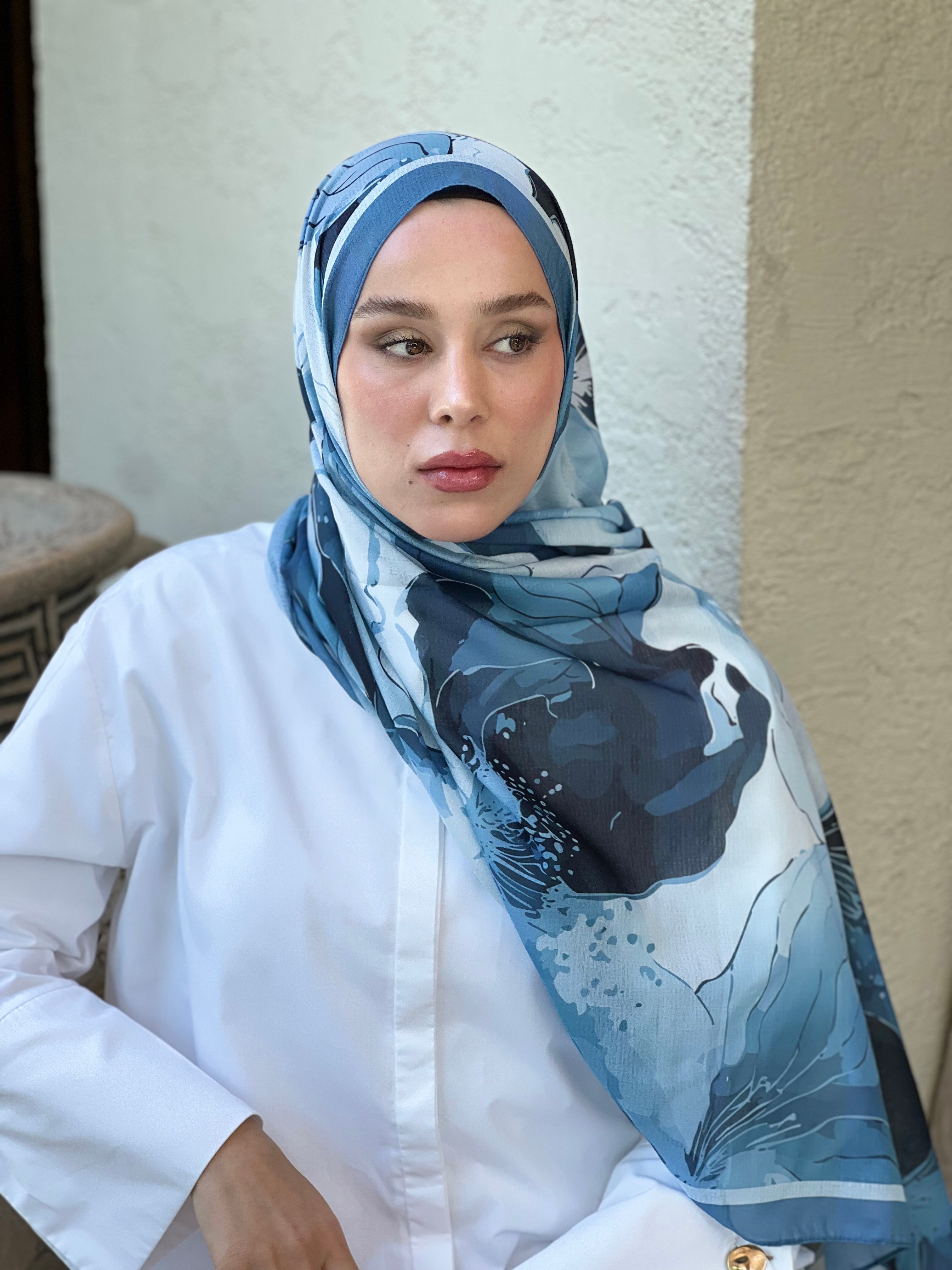 Florica Desen Lina Şal - Mavi gri