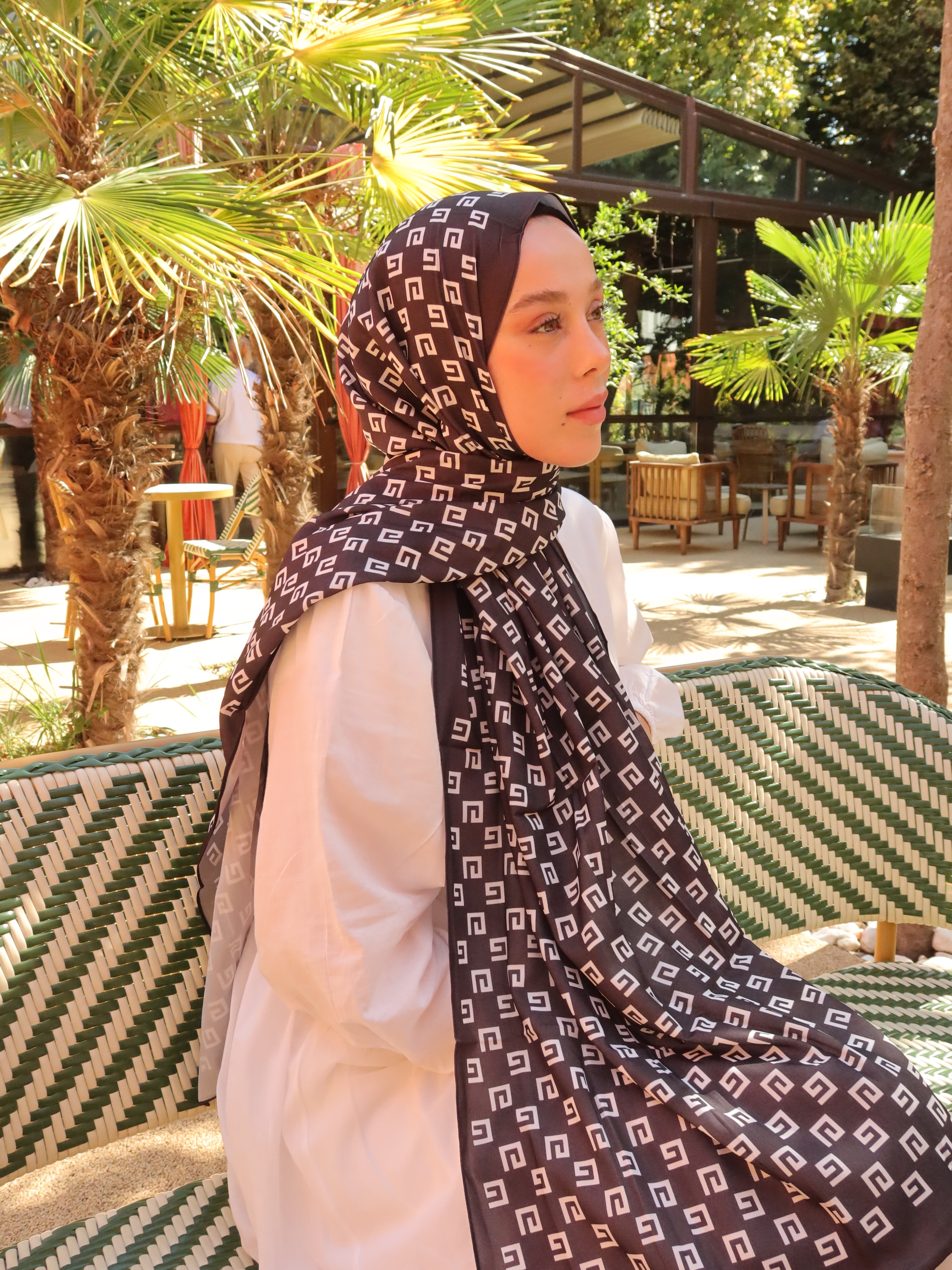 Black And White Medine İpeği Şal  - Labyris Desen