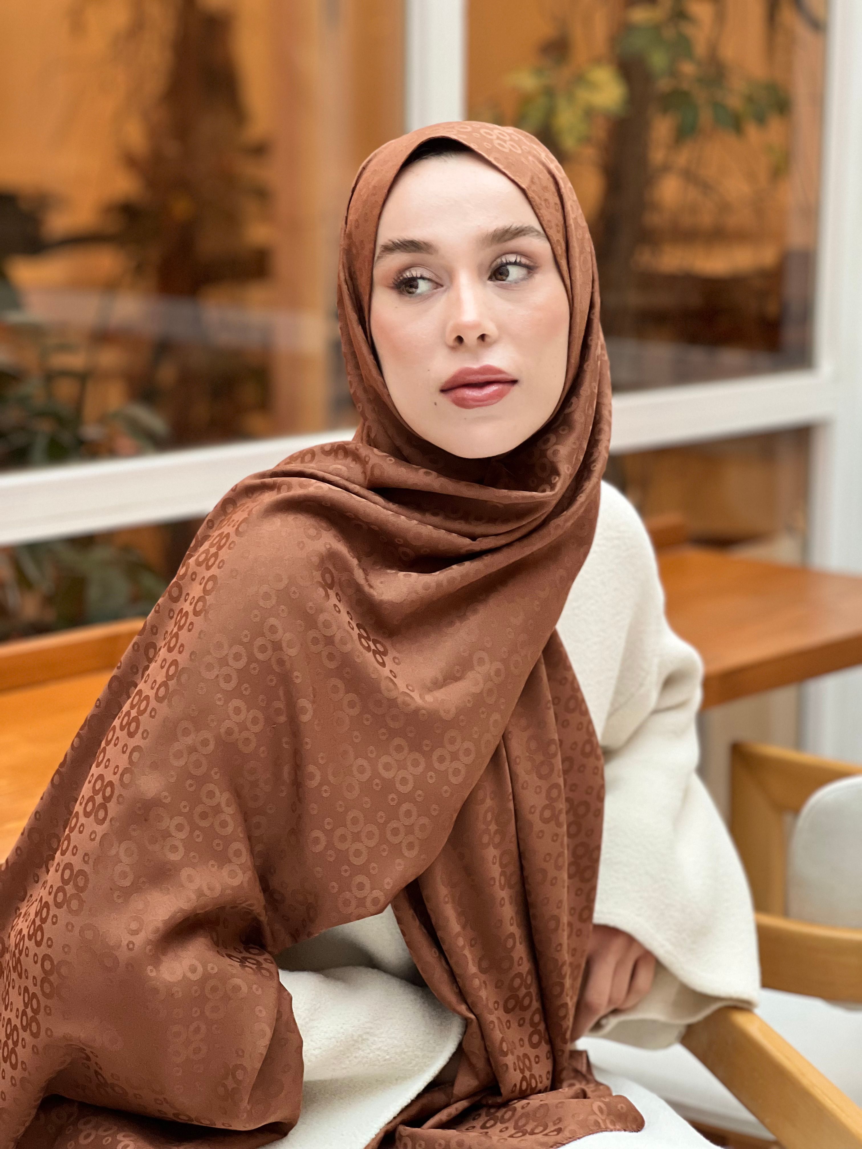 Silky Jacquard Series Bubble Pattern Shawl - Brown